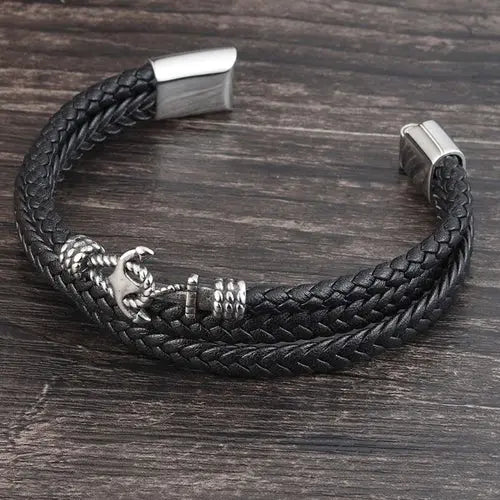 Anchor & Hook Multi-Layer Leather Bracelet Glen Ogal