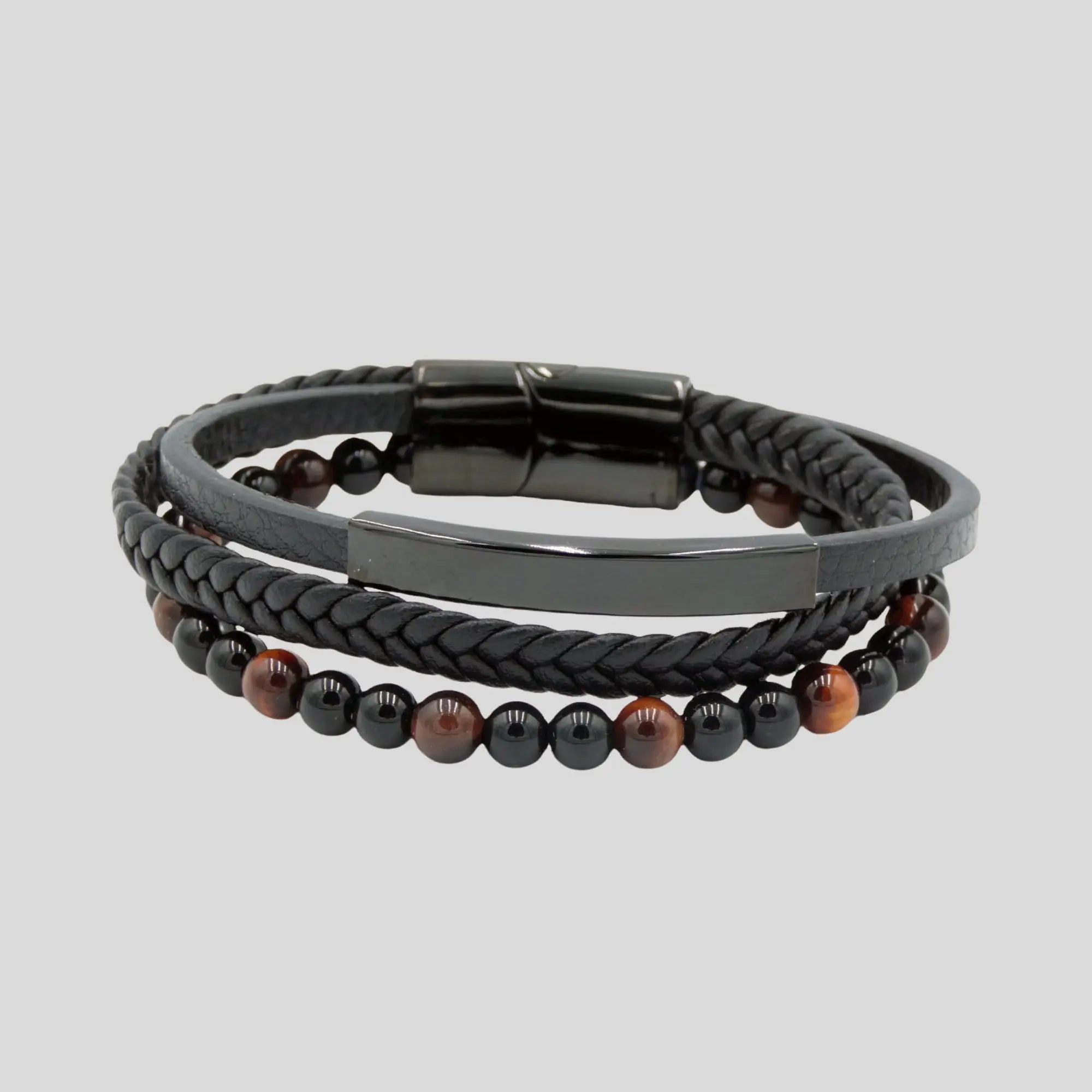 Black Agate & Tiger Eye Multi Bracelet - Black Glen Ogal