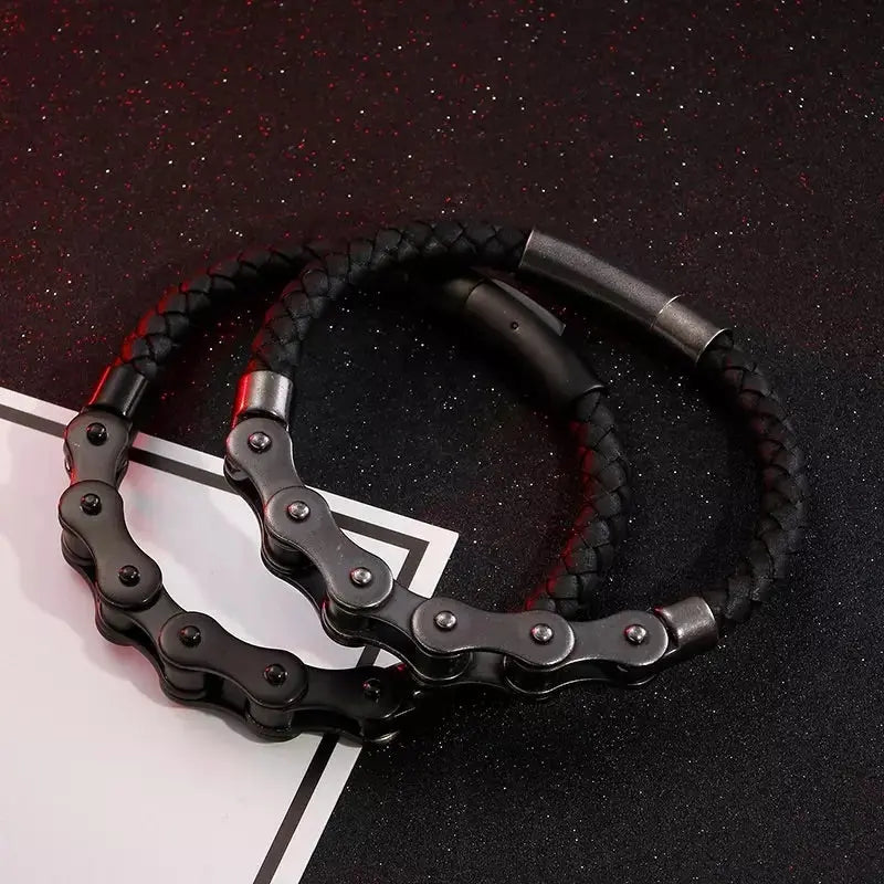 Black Bicycle Stainless Steel Leather Bracelet - Glen Ogal