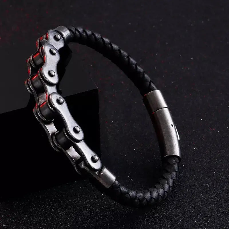 Black Bicycle Stainless Steel Leather Bracelet - Glen Ogal