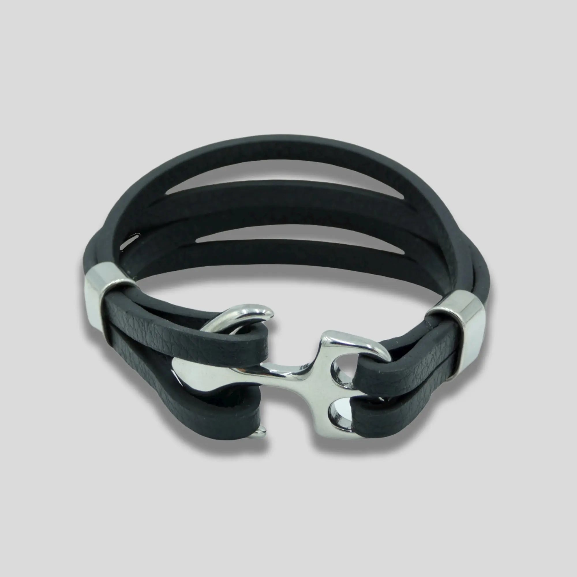 Black Leather Anchor Bracelet - Glen Ogal