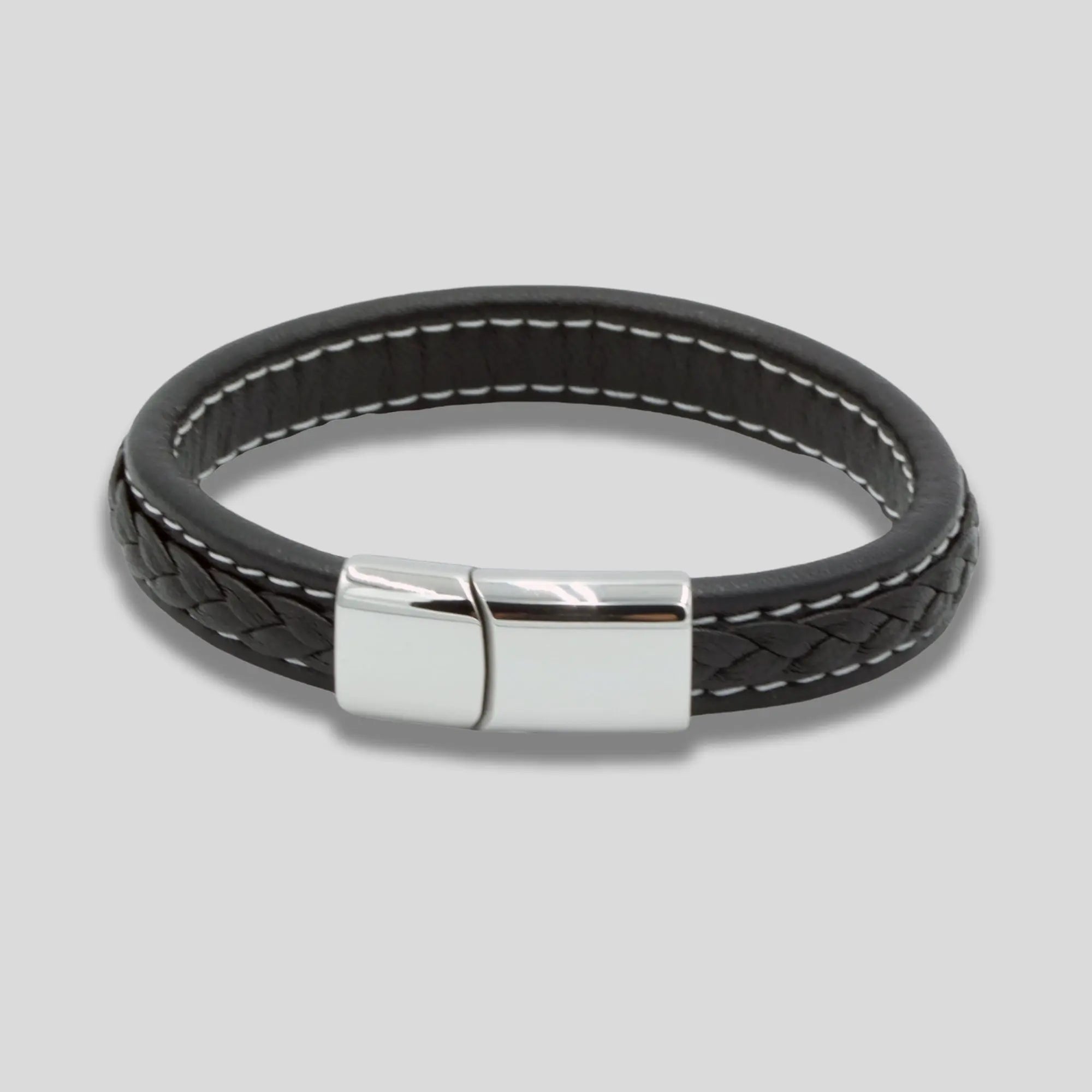 Black Leather Bracelet with Silver Clasp Glen Ogal