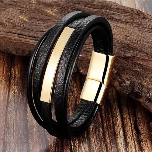 Black Multi Layer Leather Bracelet Glen Ogal