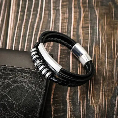 Black Multi Layer Leather Bracelet with Silver Charms Glen Ogal