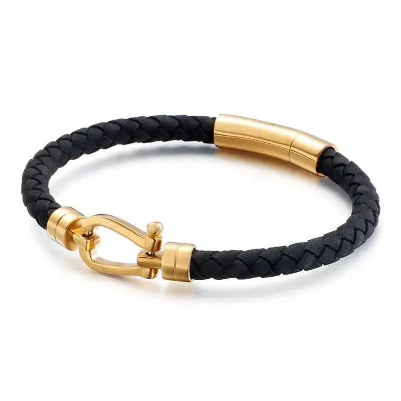Blair Atholl Gold & Black Leather Bracelet - Glen Ogal