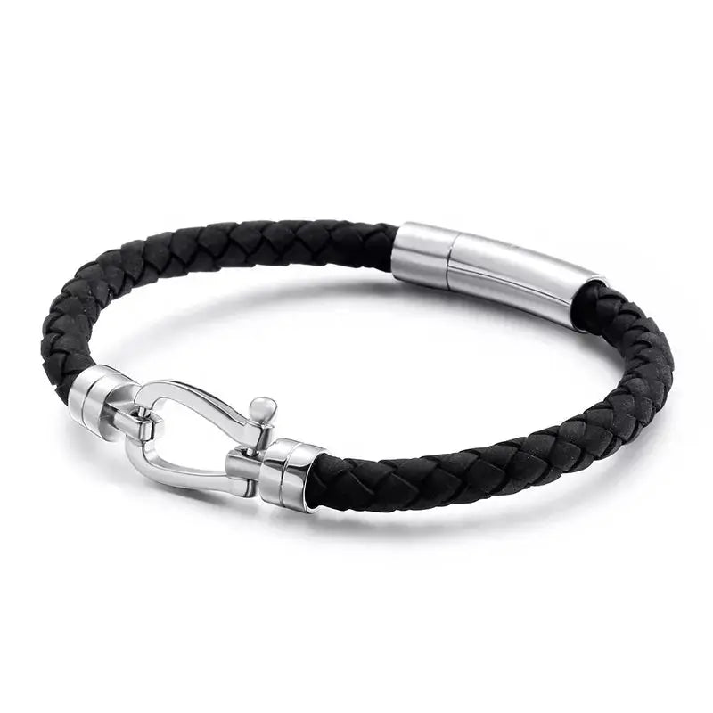 Blair Atholl Silver & Black Leather Bracelet - Glen Ogal