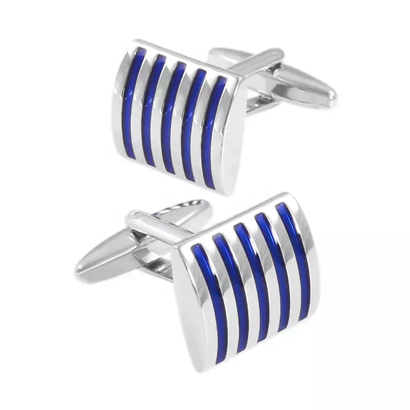 Blue Stripe Curved Cufflinks - Glen Ogal