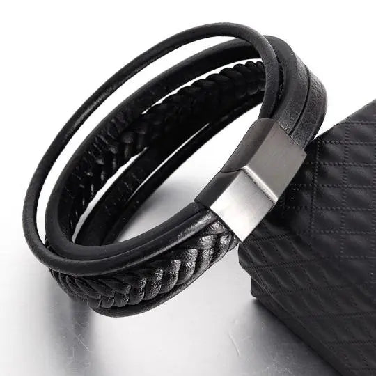 Braided Bracelet In Black With Brushed Black Steel Clasp Glen Ogal