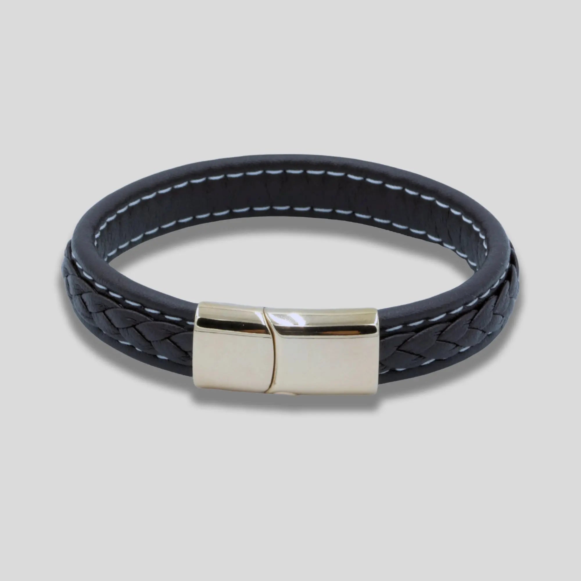 Brown Braided Leather Bracelet with Rose Gold Magnetic Strap Glen Ogal
