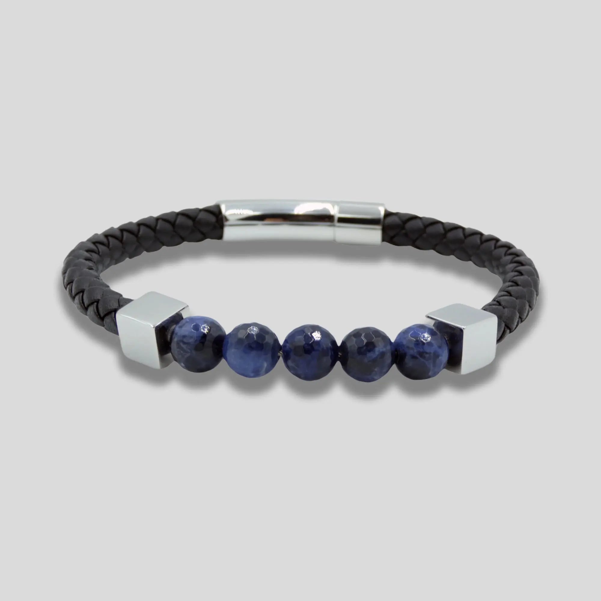 Brown Leather Blue Bead Bracelet Glen Ogal