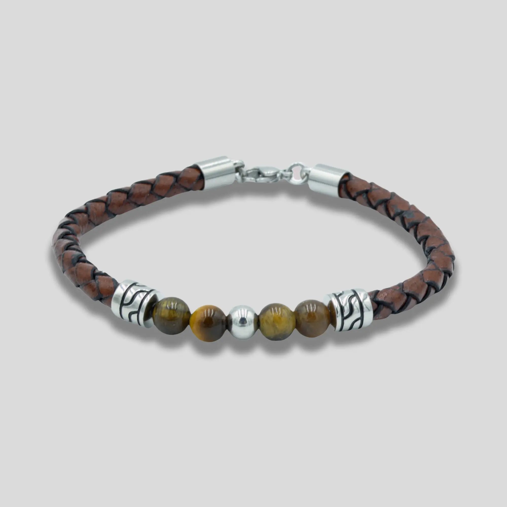 Brown Leather Tiger Eye Bead Bracelet Glen Ogal