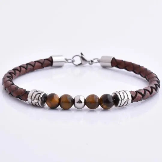 Brown Leather Tiger Eye Bead Bracelet Glen Ogal