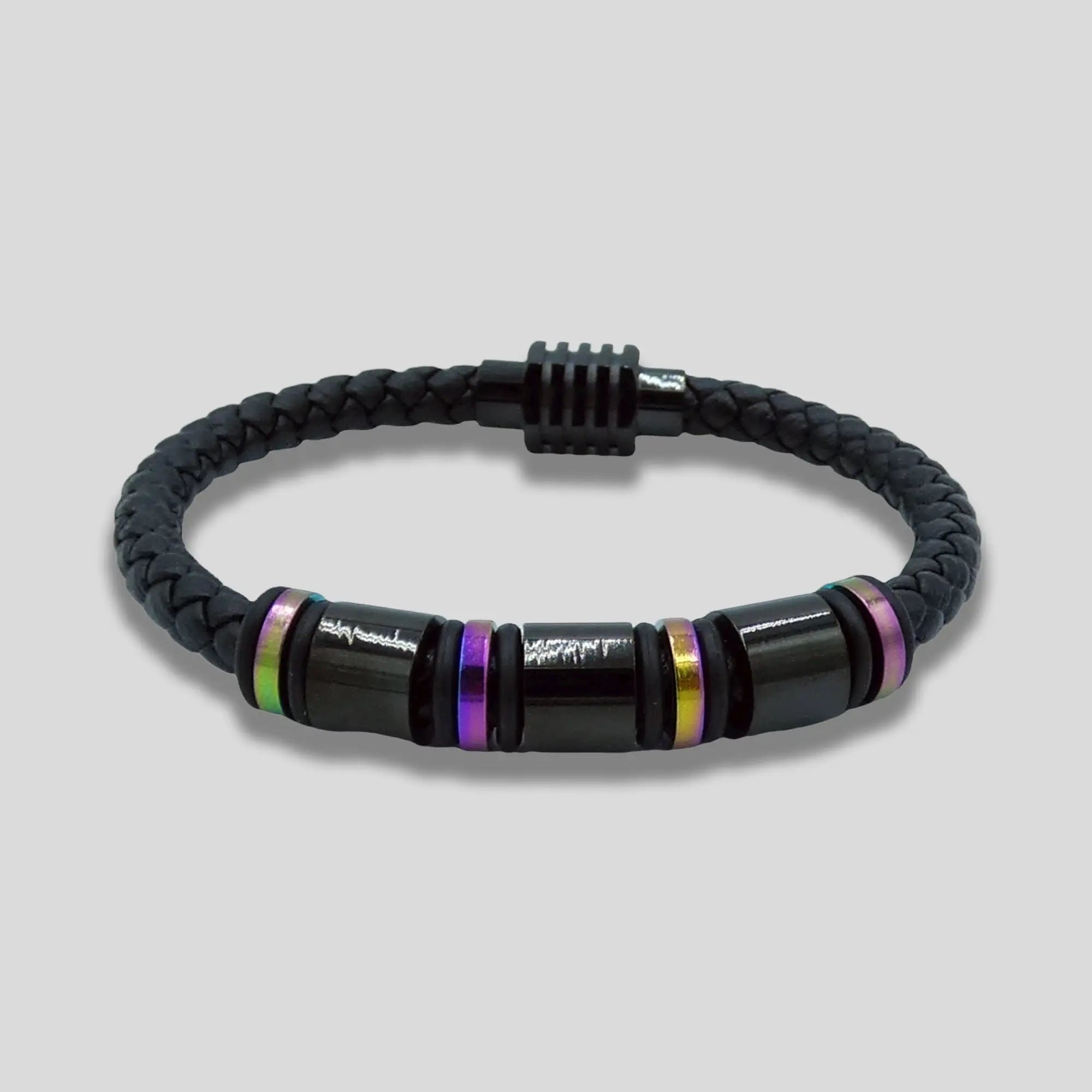 Chromatic Steel Leather Braided Bracelet Glen Ogal