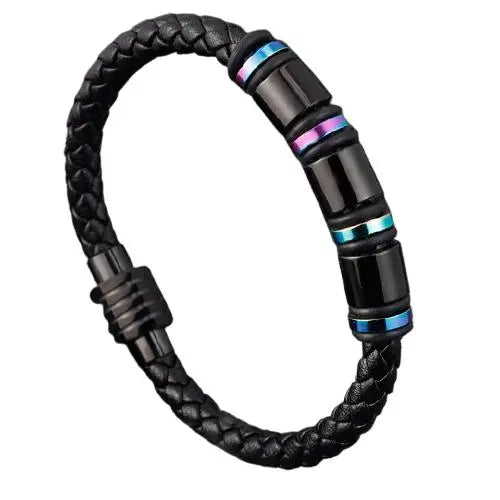 Chromatic Steel Leather Braided Bracelet Glen Ogal