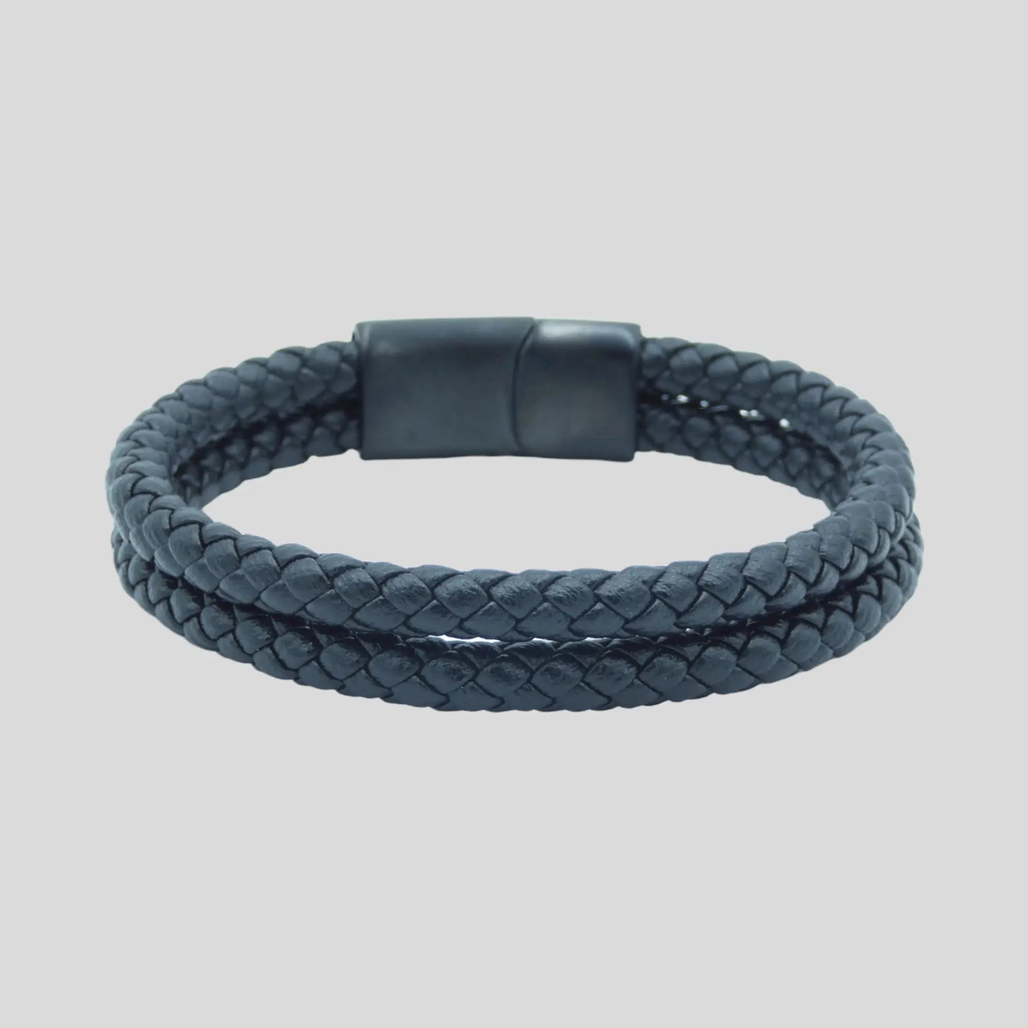 Classic Black Mens Double Leather Bracelet Glen Ogal