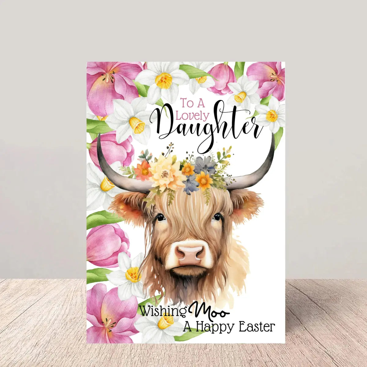 Daughter Easter Card - Floral Highland Cow Greetings Card Glen Ogal