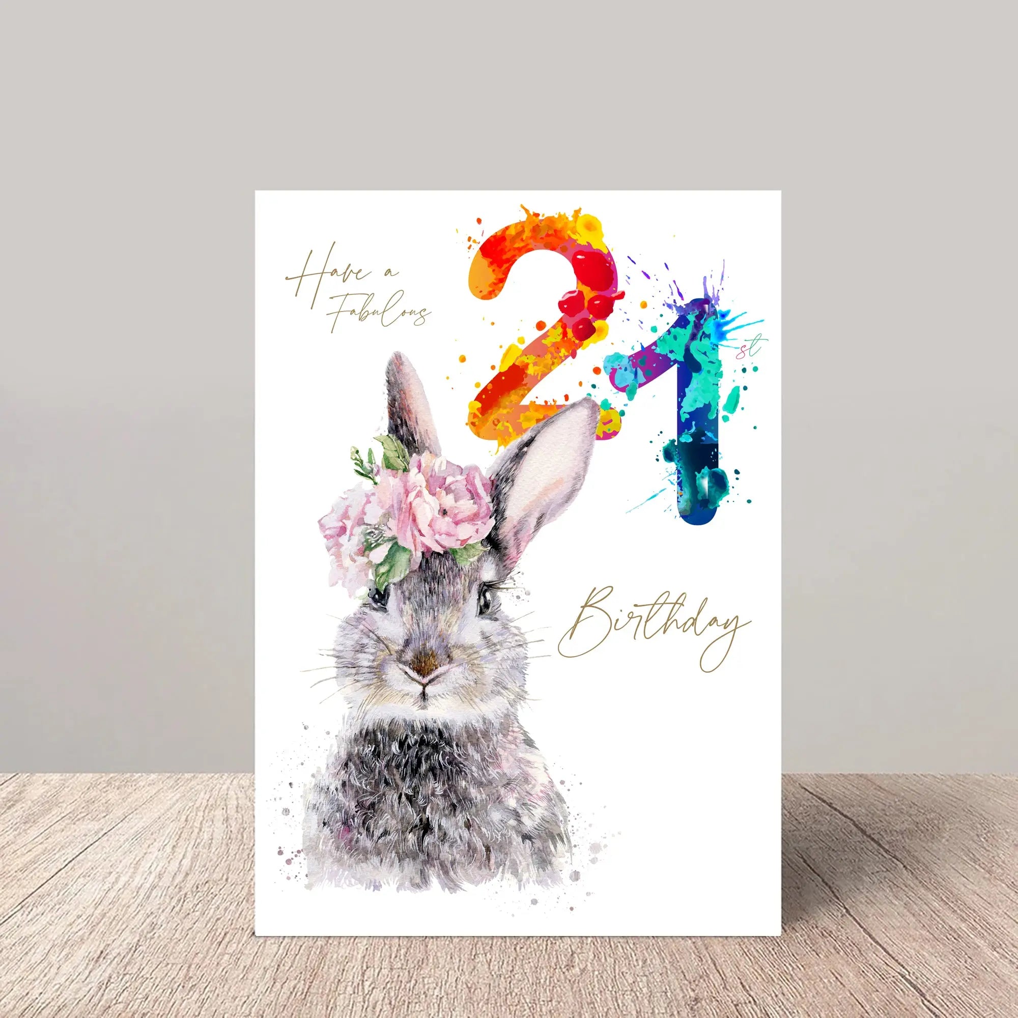 Fabulous 21st Birthday Card Floral Hare - Glen Ogal