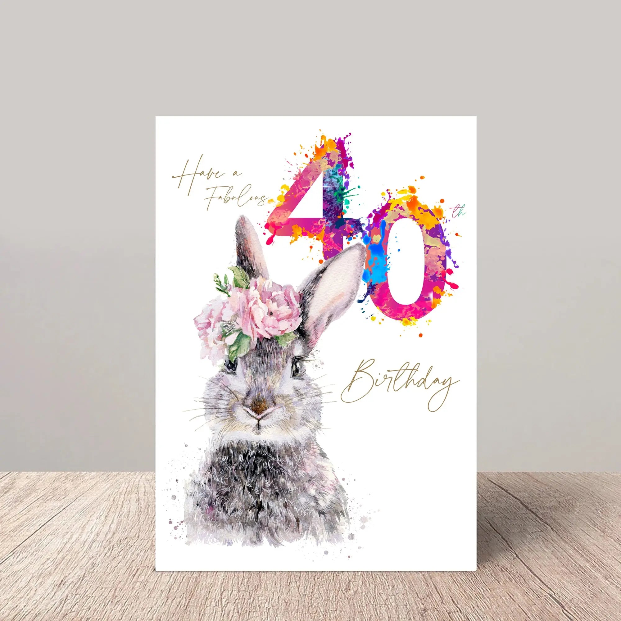 Fabulous 40th Birthday Card Floral Hare - Glen Ogal