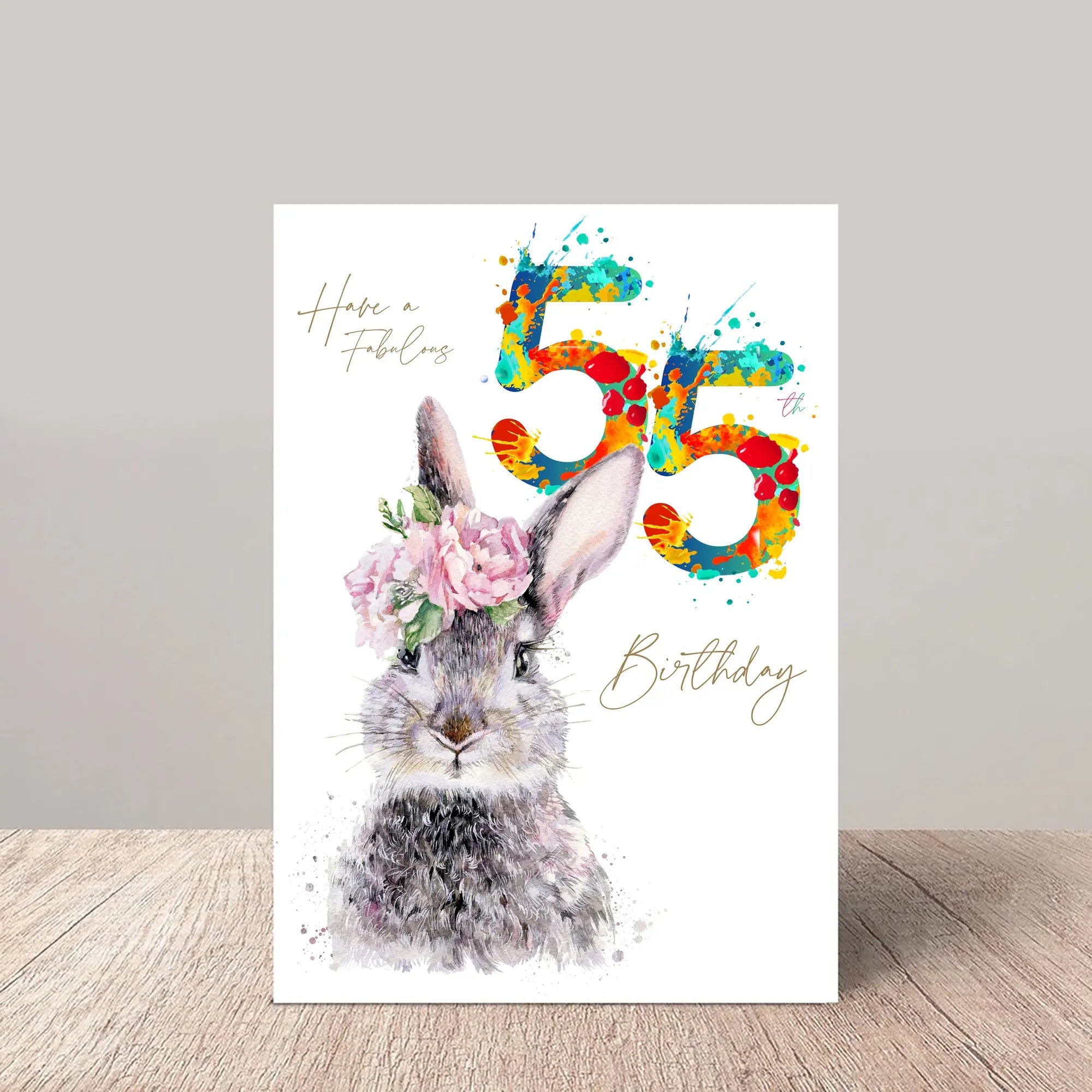 Fabulous 55th Birthday Card Floral Hare - Glen Ogal