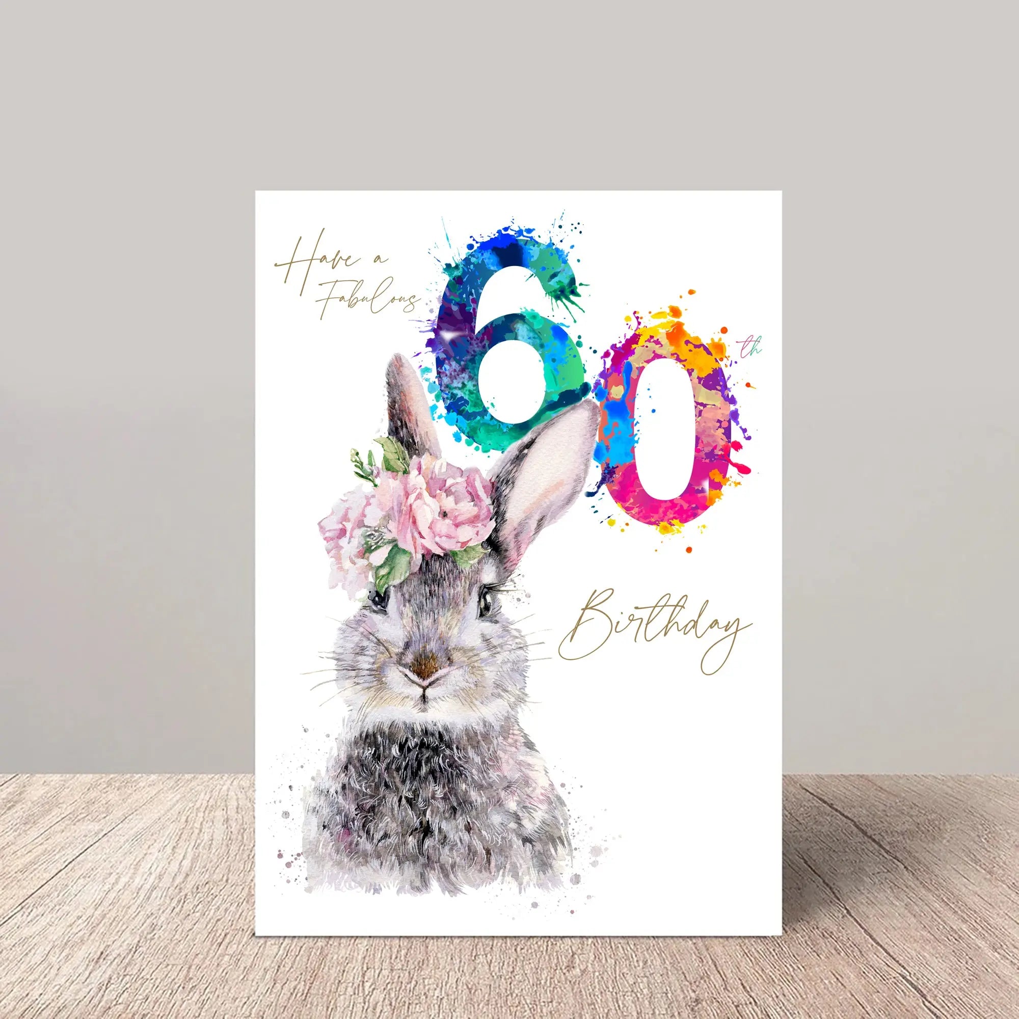 Fabulous 60th Birthday Card Floral Hare - Glen Ogal
