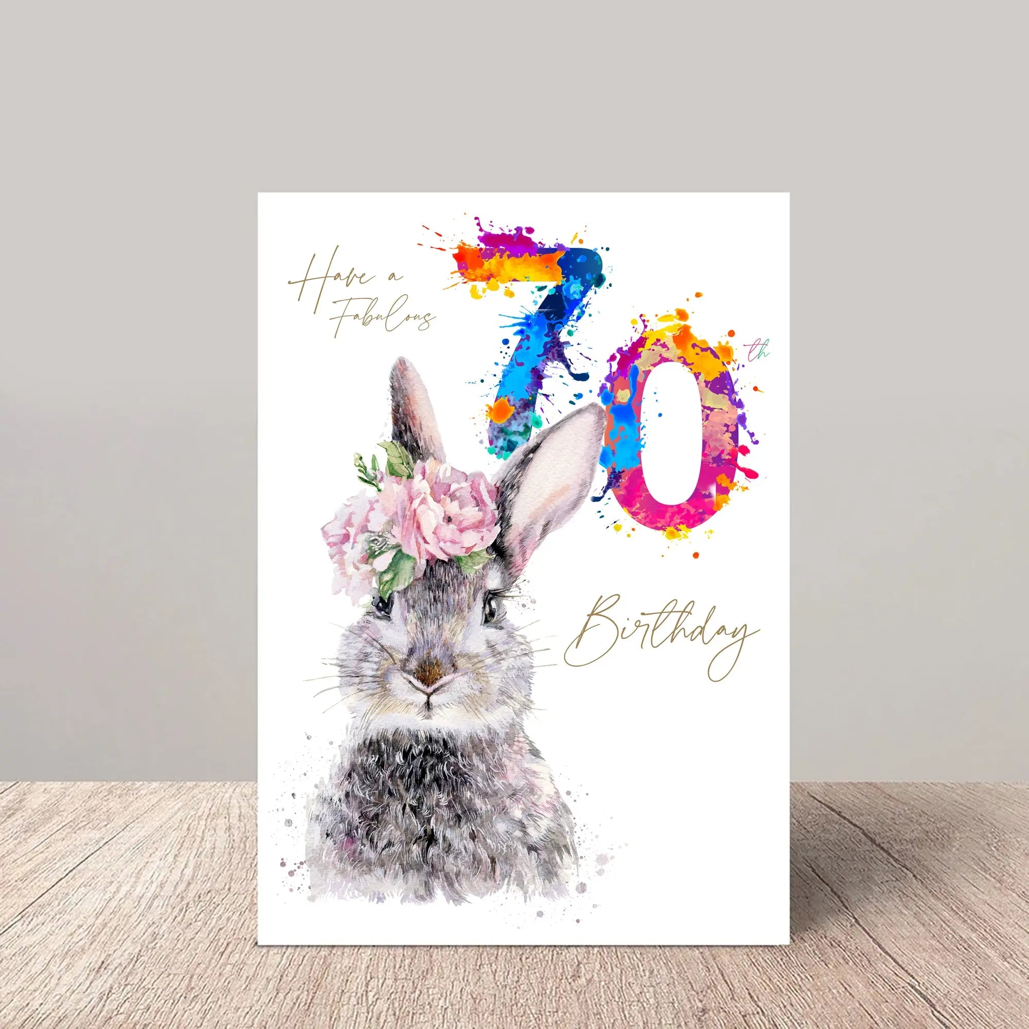 Fabulous 70th Birthday Card Floral Hare - Glen Ogal