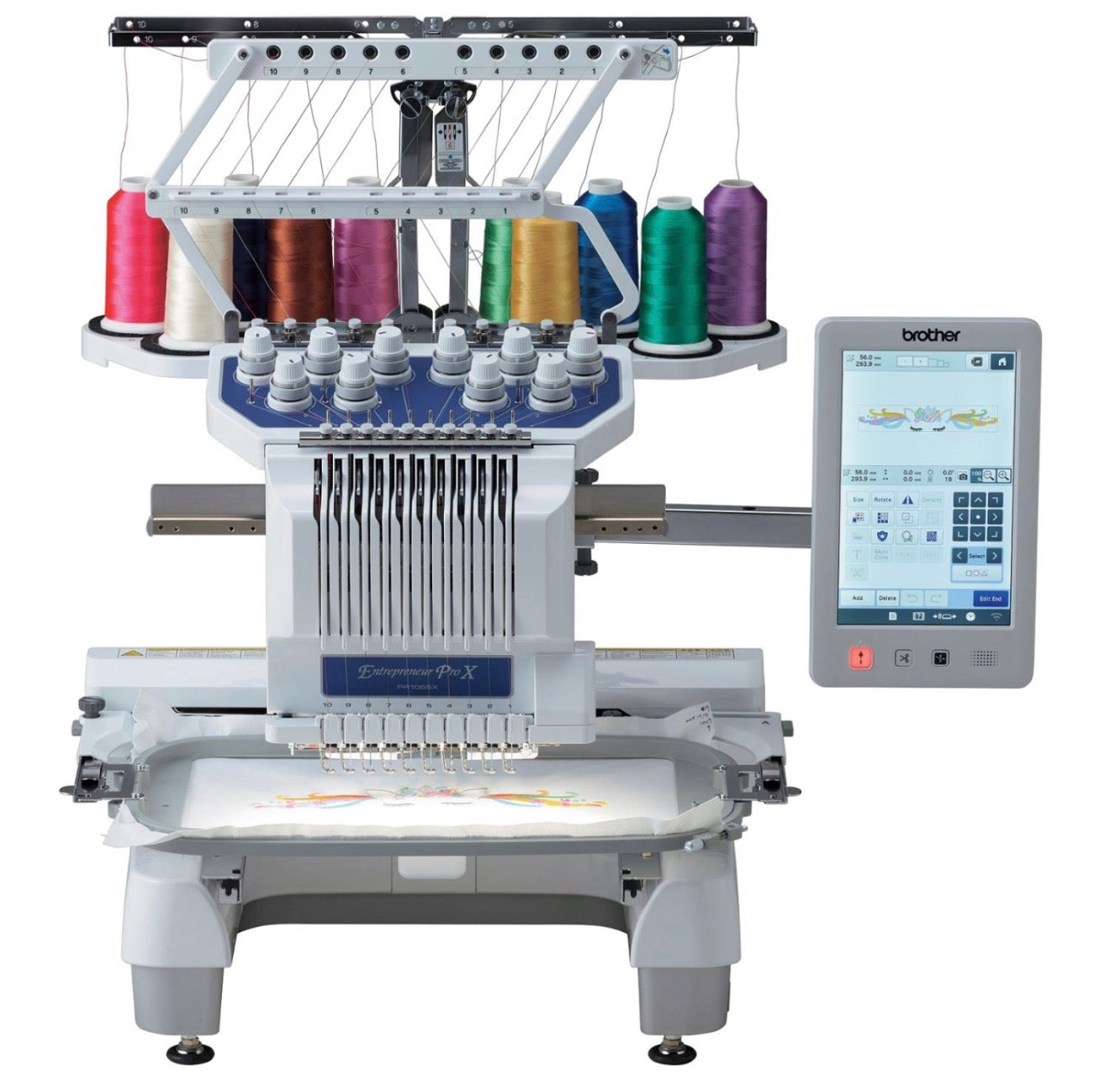 Brother PR1055X Embroidery Machine + Cap Frame PRCF5 + Cylinder Frame