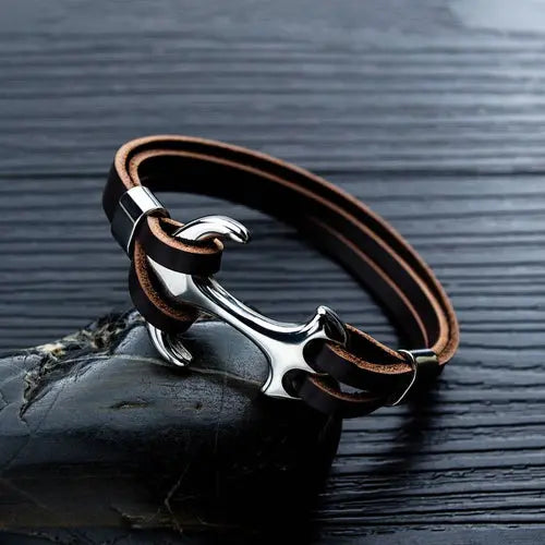 Genuine Leather Anchor Bracelet Brown Glen Ogal