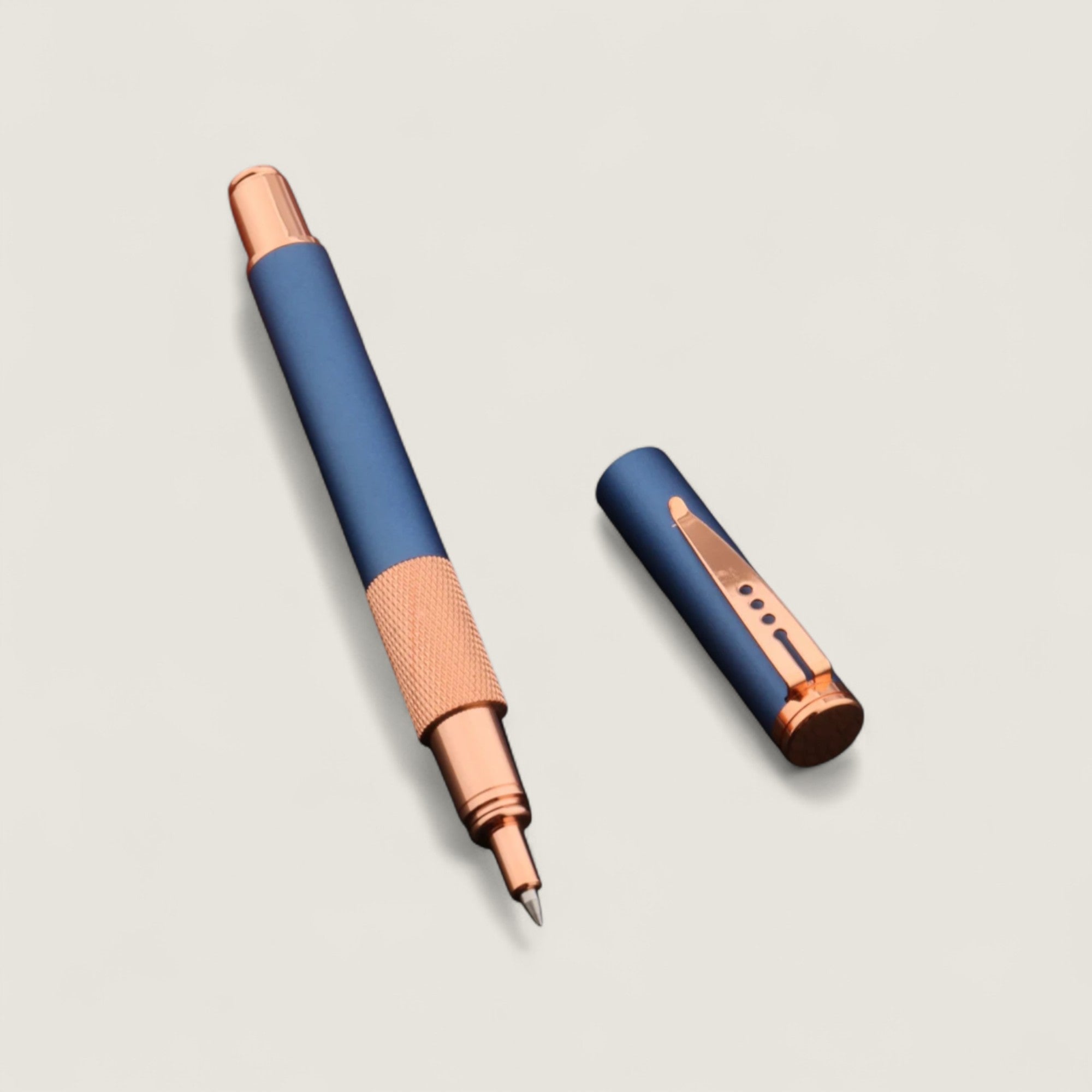 Luxury Metal Frosted Blue and Rose Gold Rollerball Pen