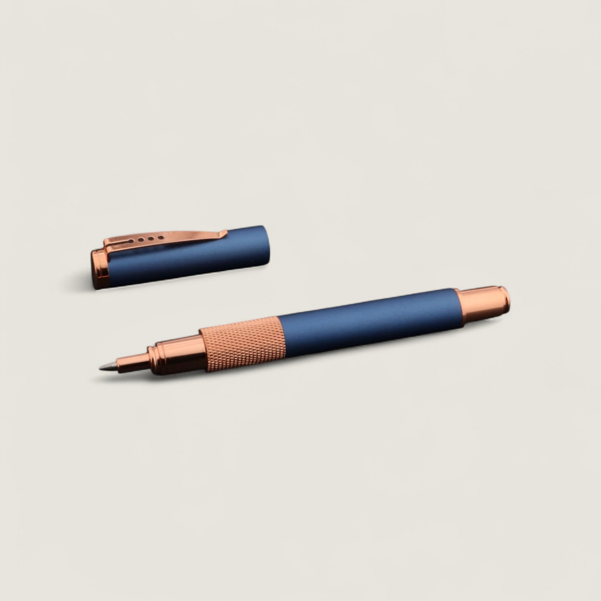 Luxury Metal Frosted Blue and Rose Gold Rollerball Pen