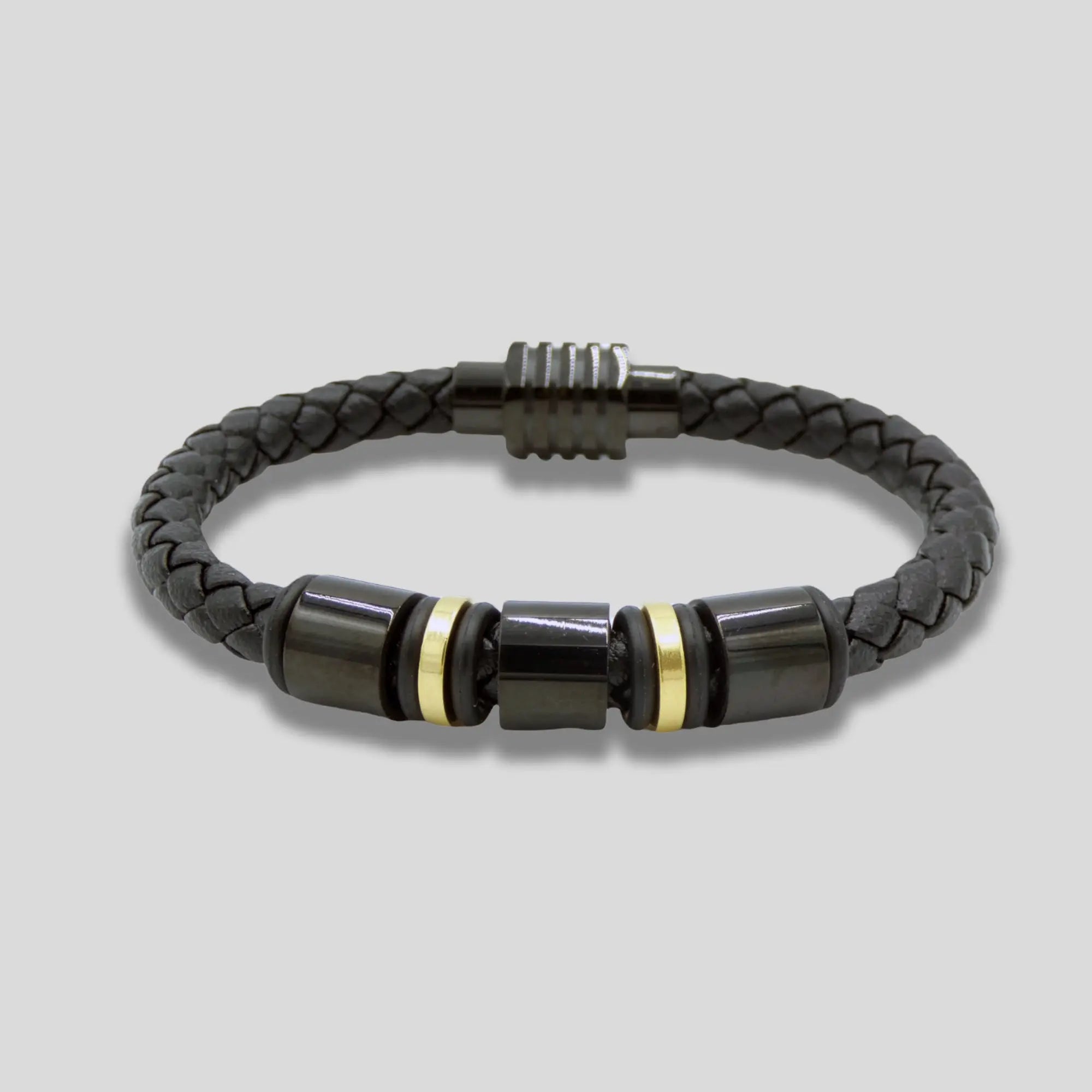 Gold & Black Charm Leather Bracelet Glen Ogal