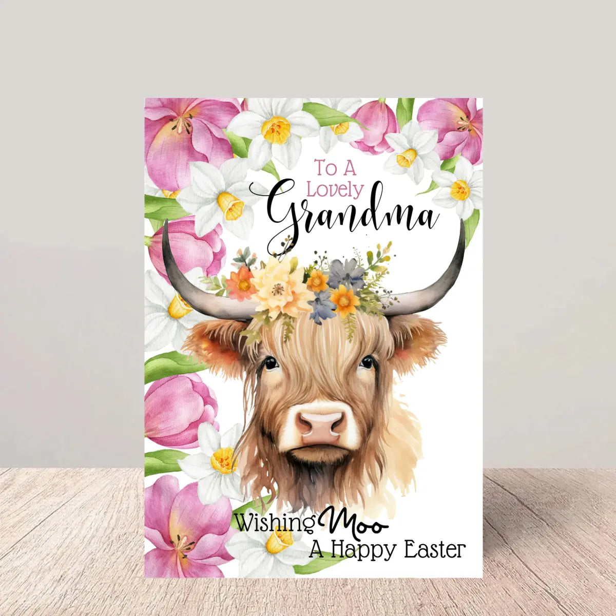 Grandma Easter Card - Floral Highland Cow Greetings Card Glen Ogal