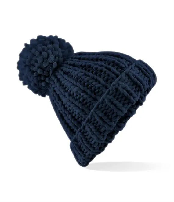 Hand Knitted Navy Beanie Hat Glen Ogal