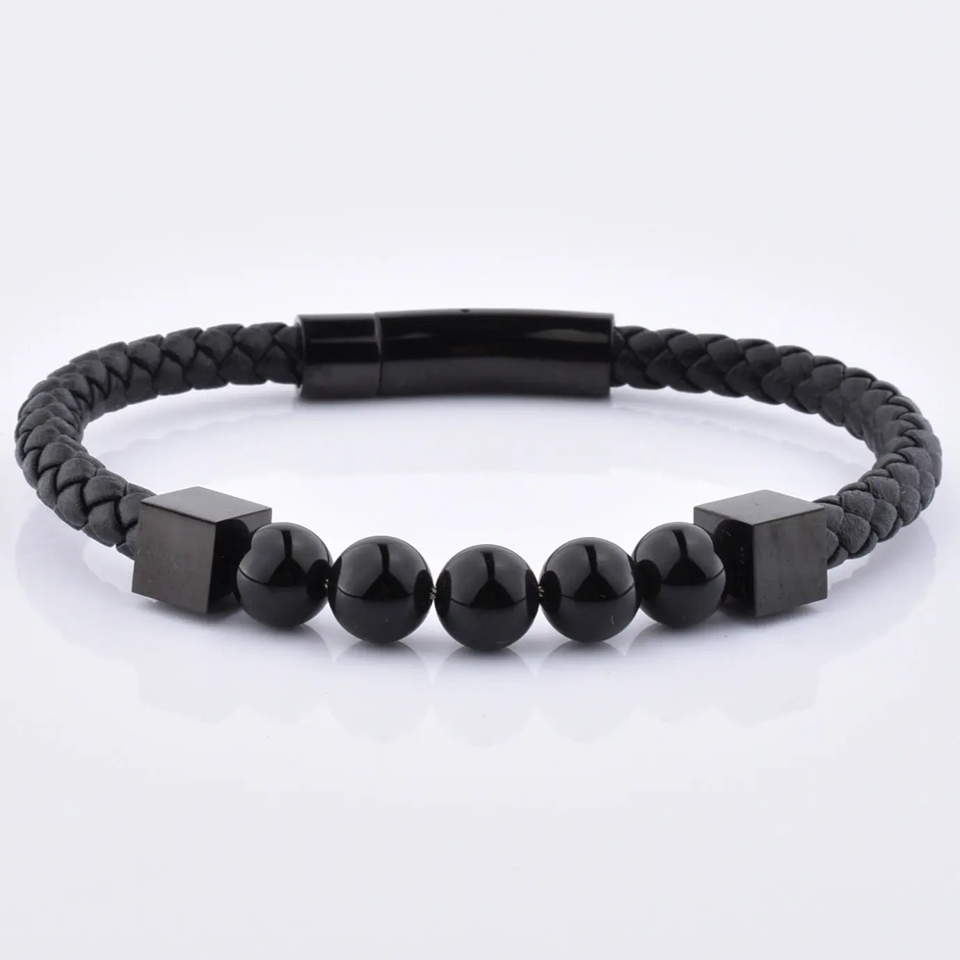 Leather Braided Black Onyx Mens Bracelet Glen Ogal