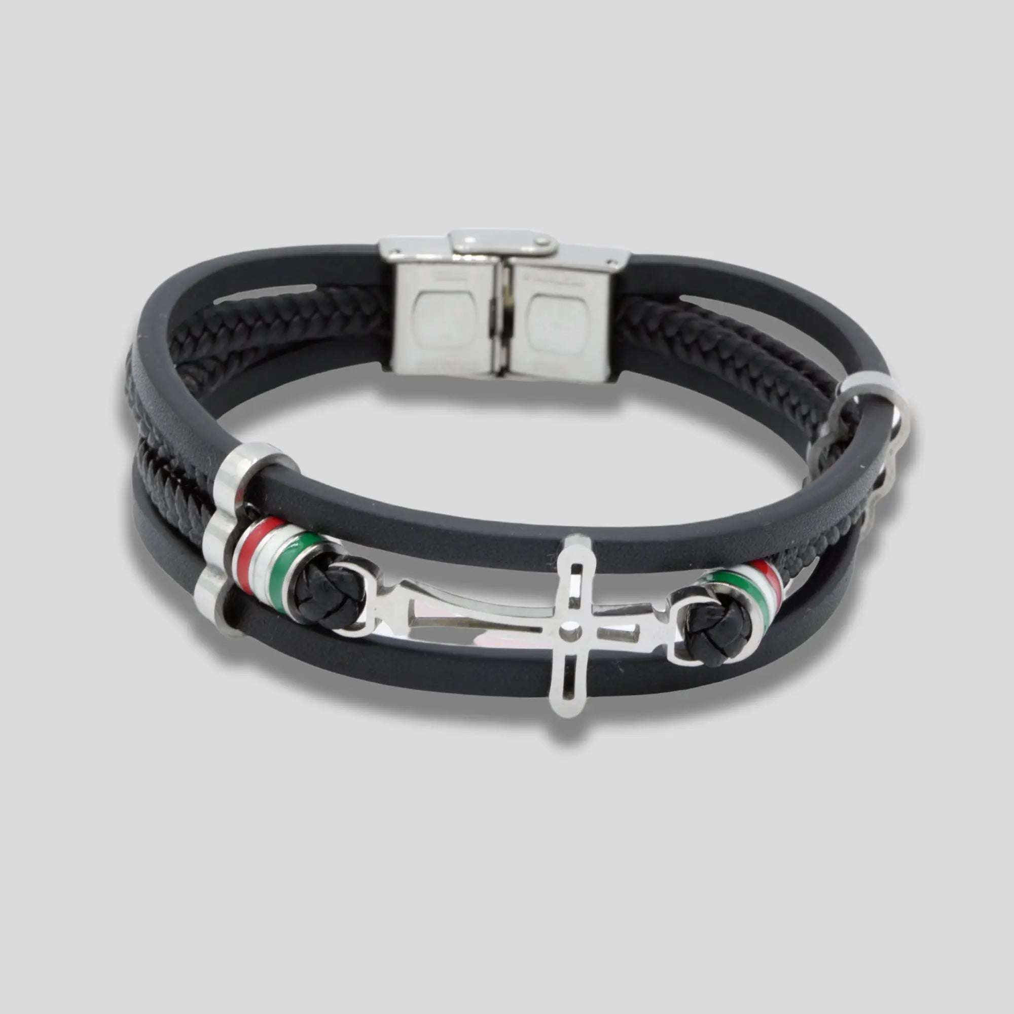 Multi Layer Leather Stainless Steel Cross Glen Ogal