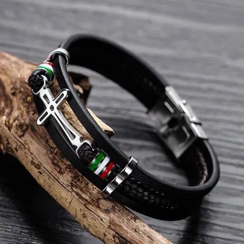 Multi Layer Leather Stainless Steel Cross Glen Ogal