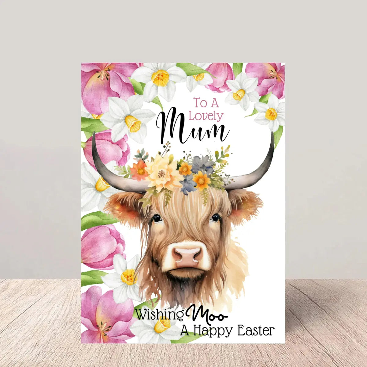 Mum Easter Card - Floral Highland Cow Greetings Card Glen Ogal