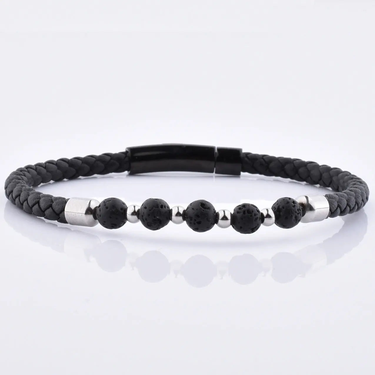 Natural Lava Stone Beaded Leather Bracelet Glen Ogal