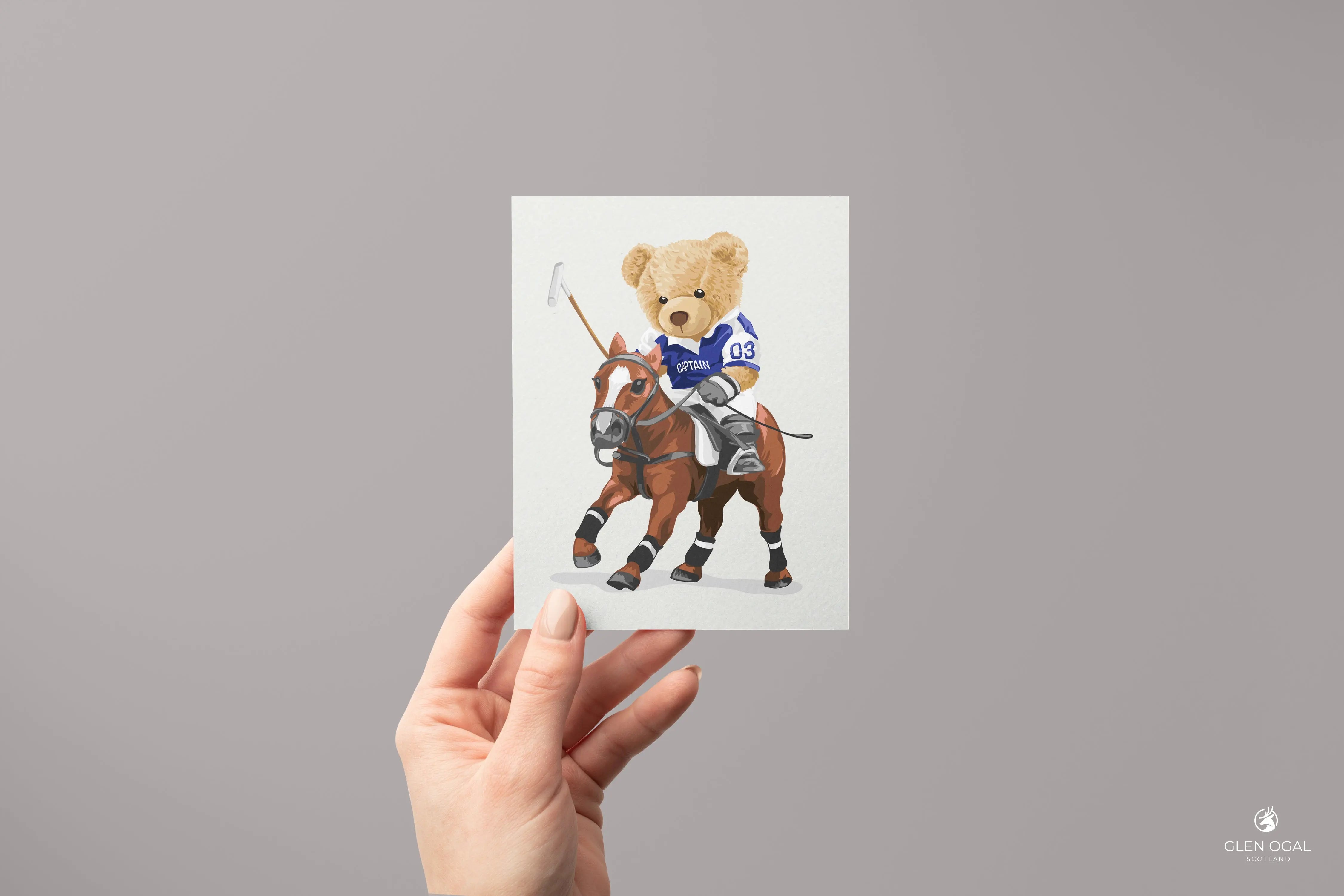 Pack of 5 Bear Playing Polo Note Cards Glen Ogal