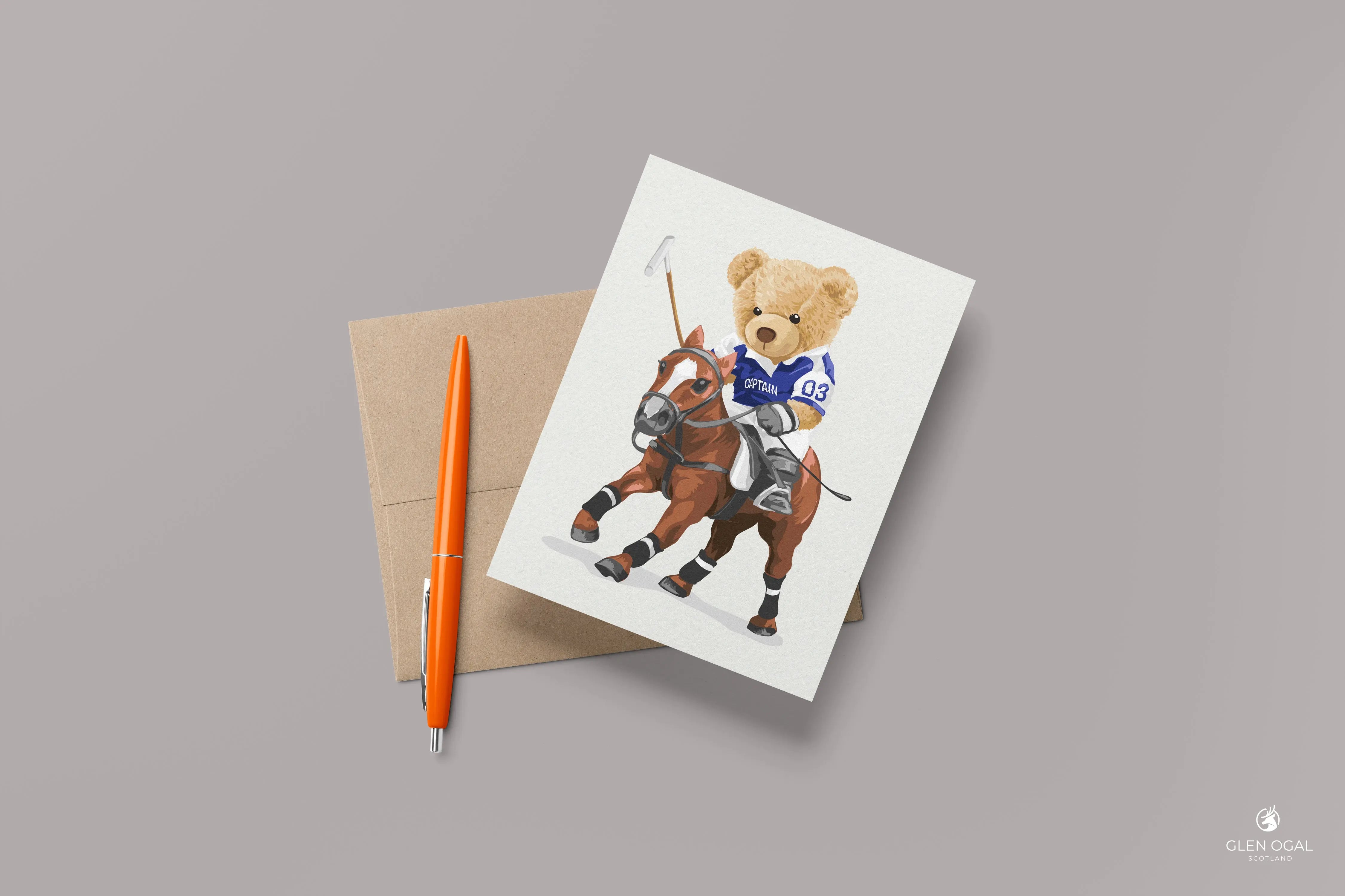 Pack of 5 Bear Playing Polo Note Cards Glen Ogal
