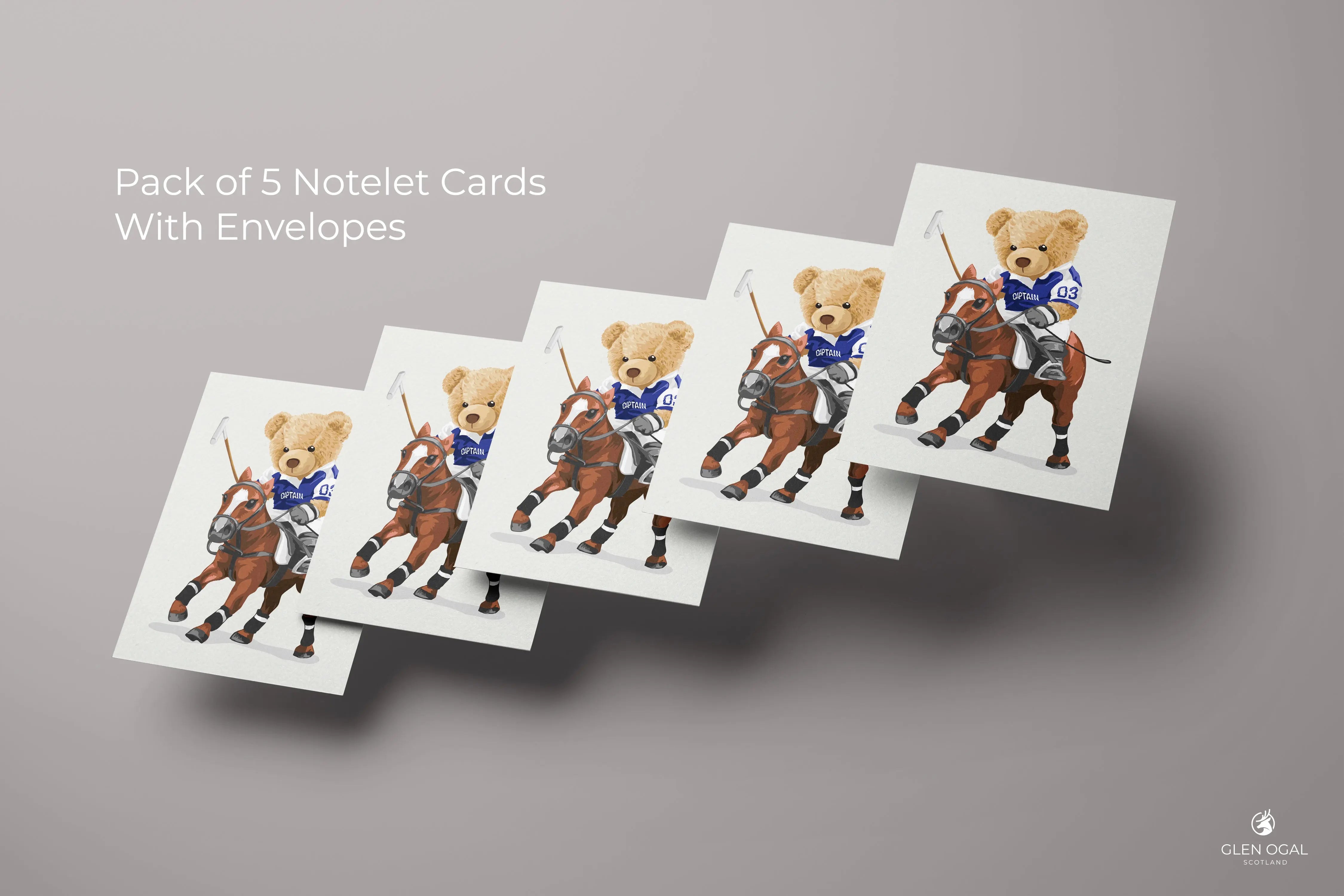 Pack of 5 Bear Playing Polo Note Cards Glen Ogal