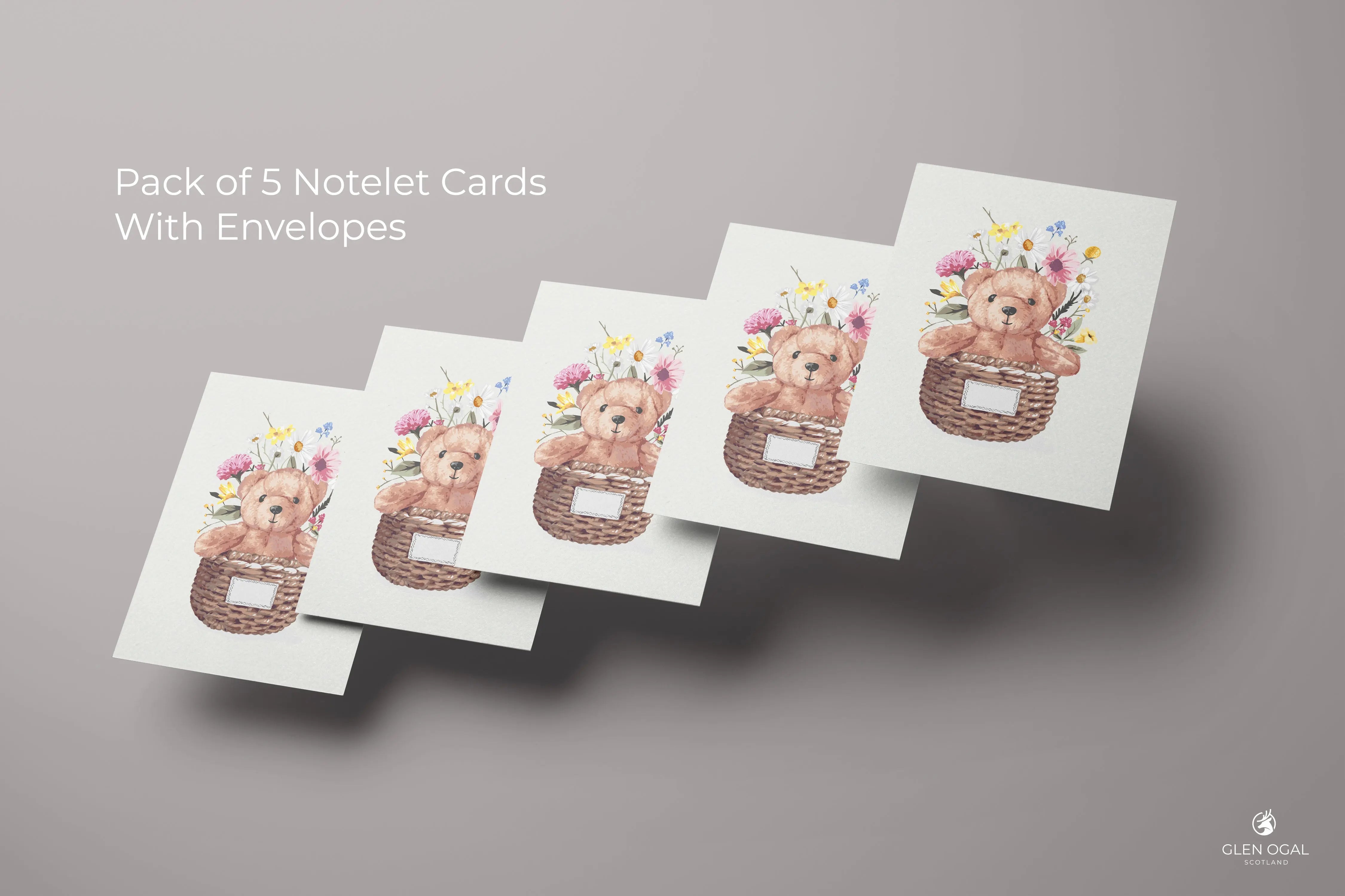 Pack of 5 Bear in Floral Basket Note Cards Glen Ogal
