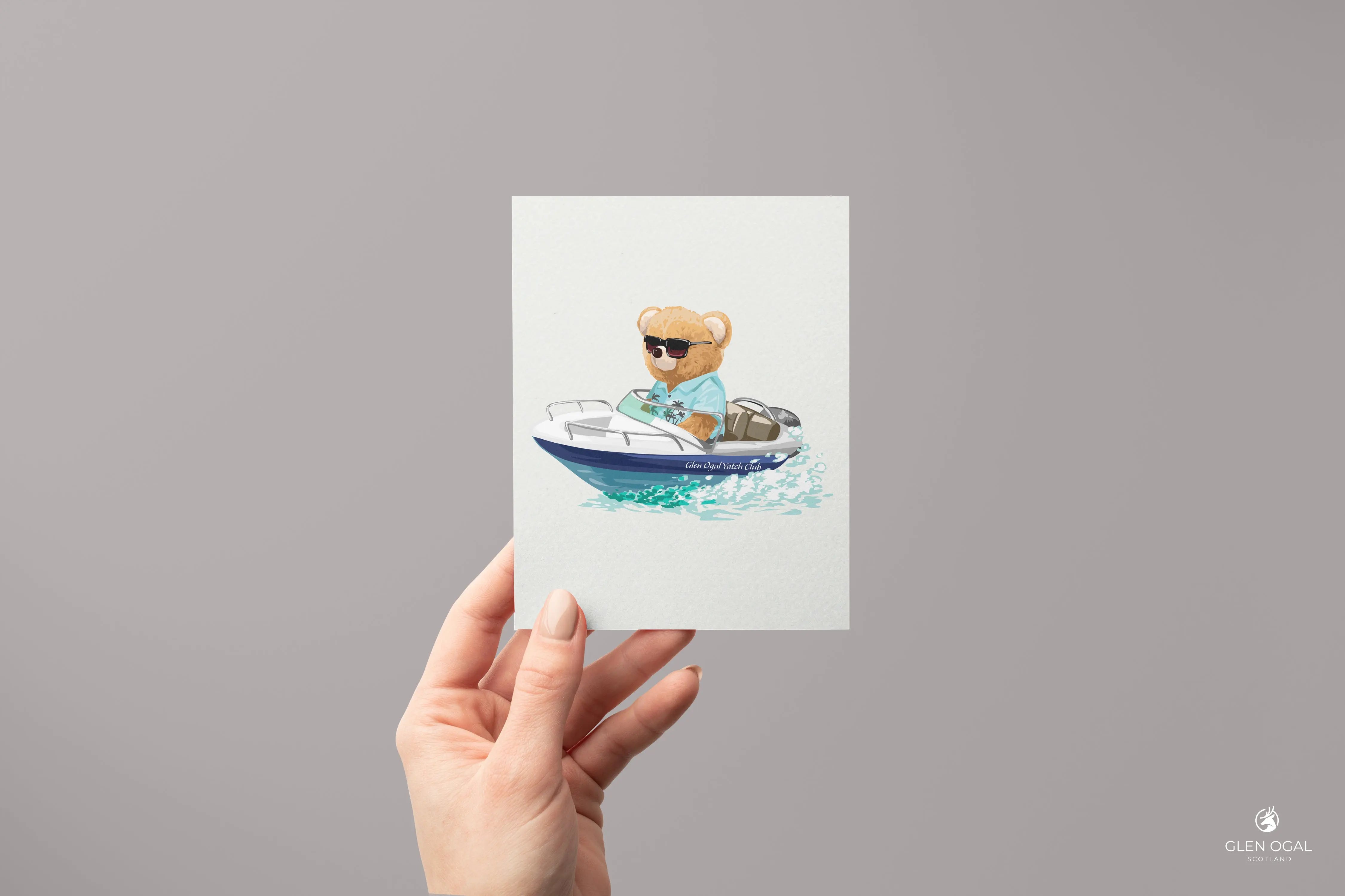Pack of 5 Bear in Speed Boat Note Cards - Glen Ogal