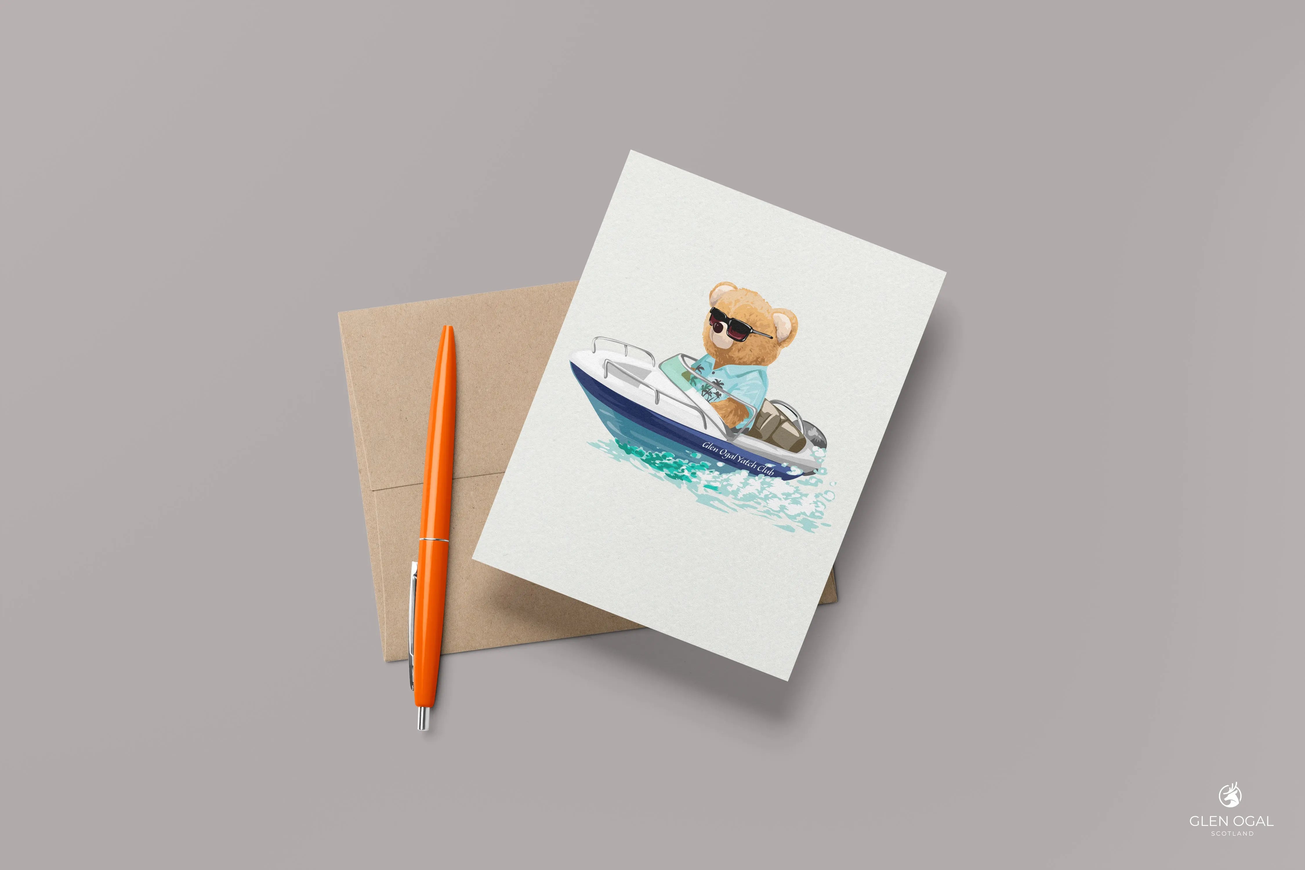 Pack of 5 Bear in Speed Boat Note Cards - Glen Ogal