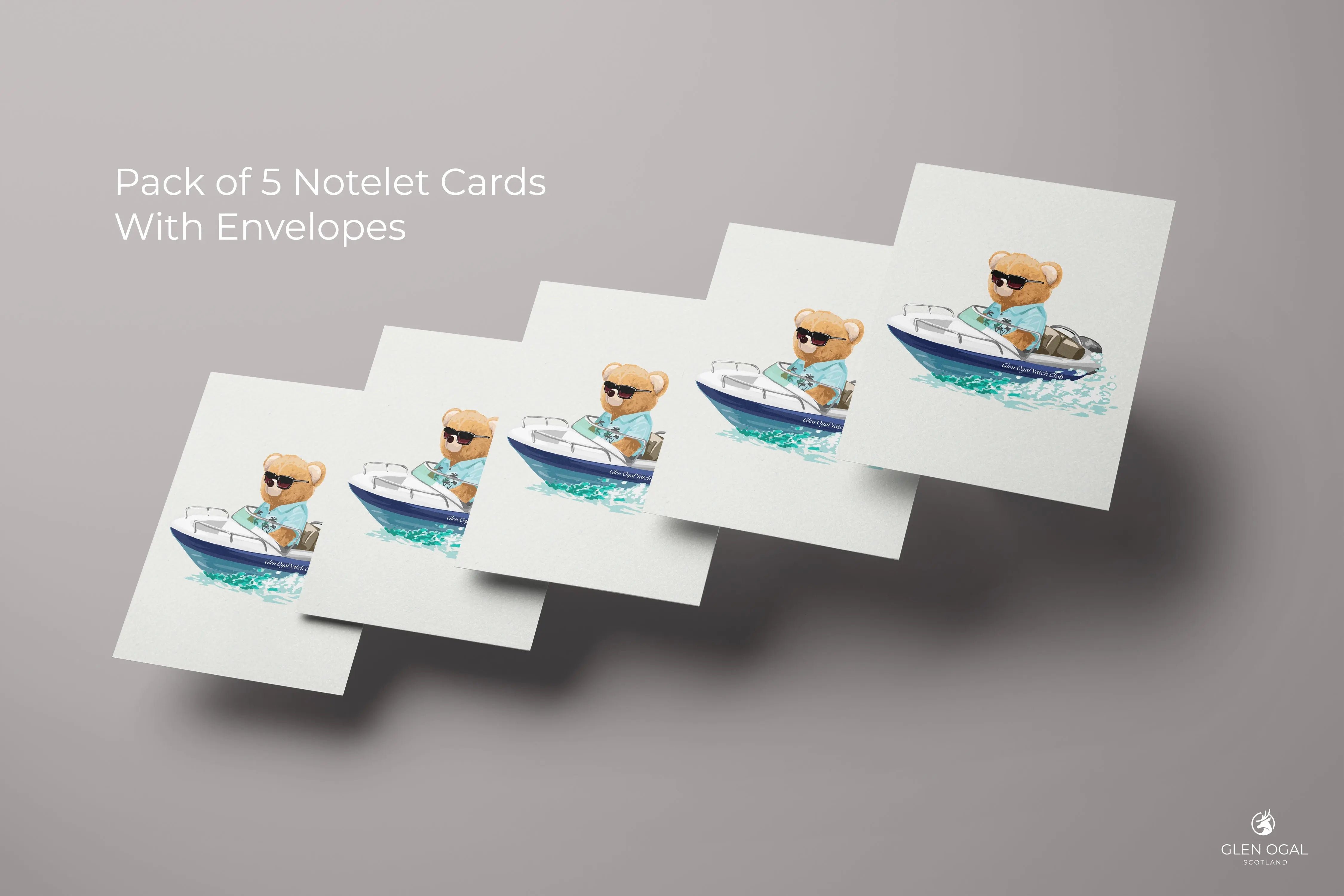 Pack of 5 Bear in Speed Boat Note Cards Glen Ogal