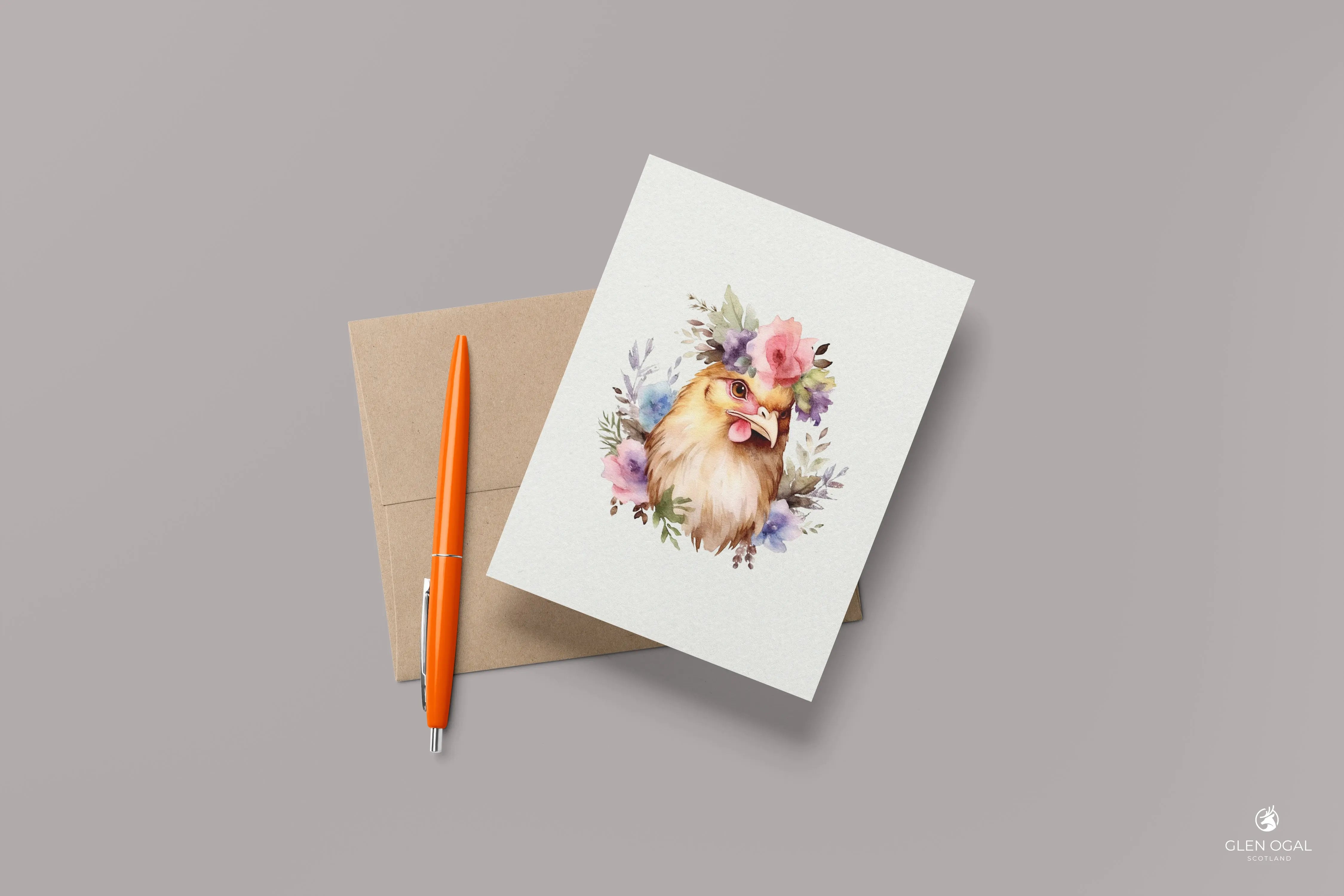 Pack of 5 Floral Rooster Note Cards Glen Ogal