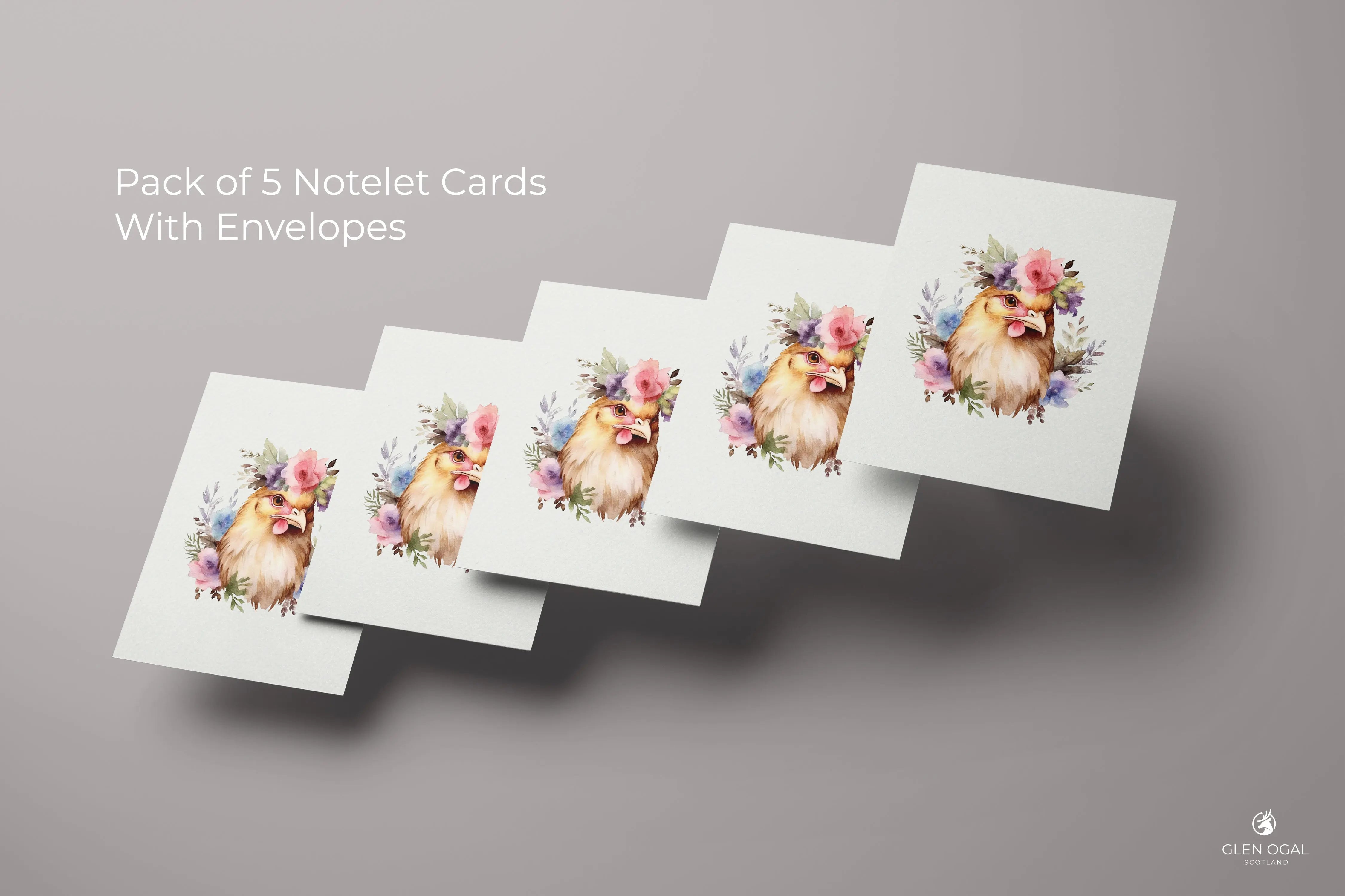 Pack of 5 Floral Rooster Note Cards Glen Ogal