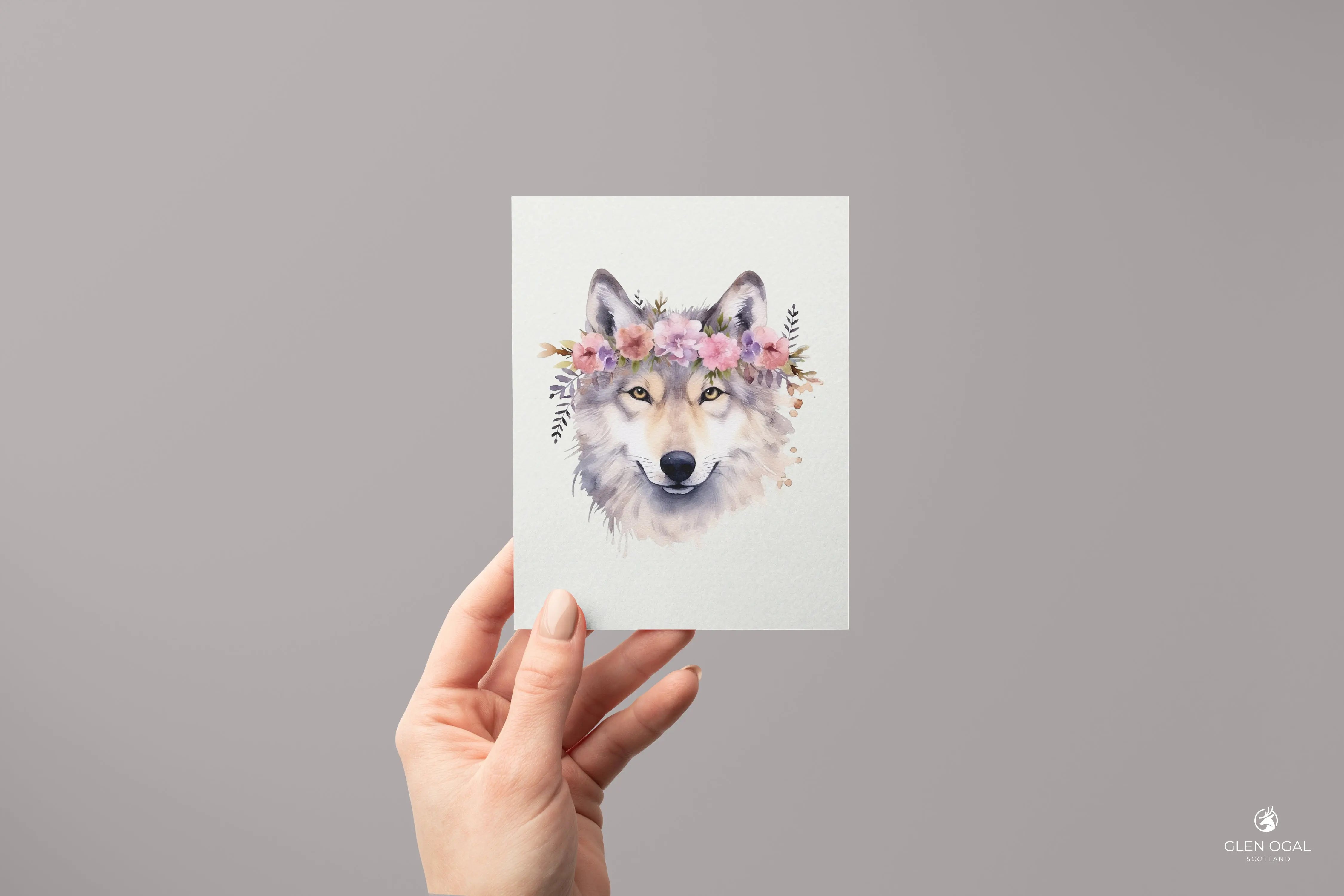Pack of 5 Floral Wolf Note Cards Glen Ogal