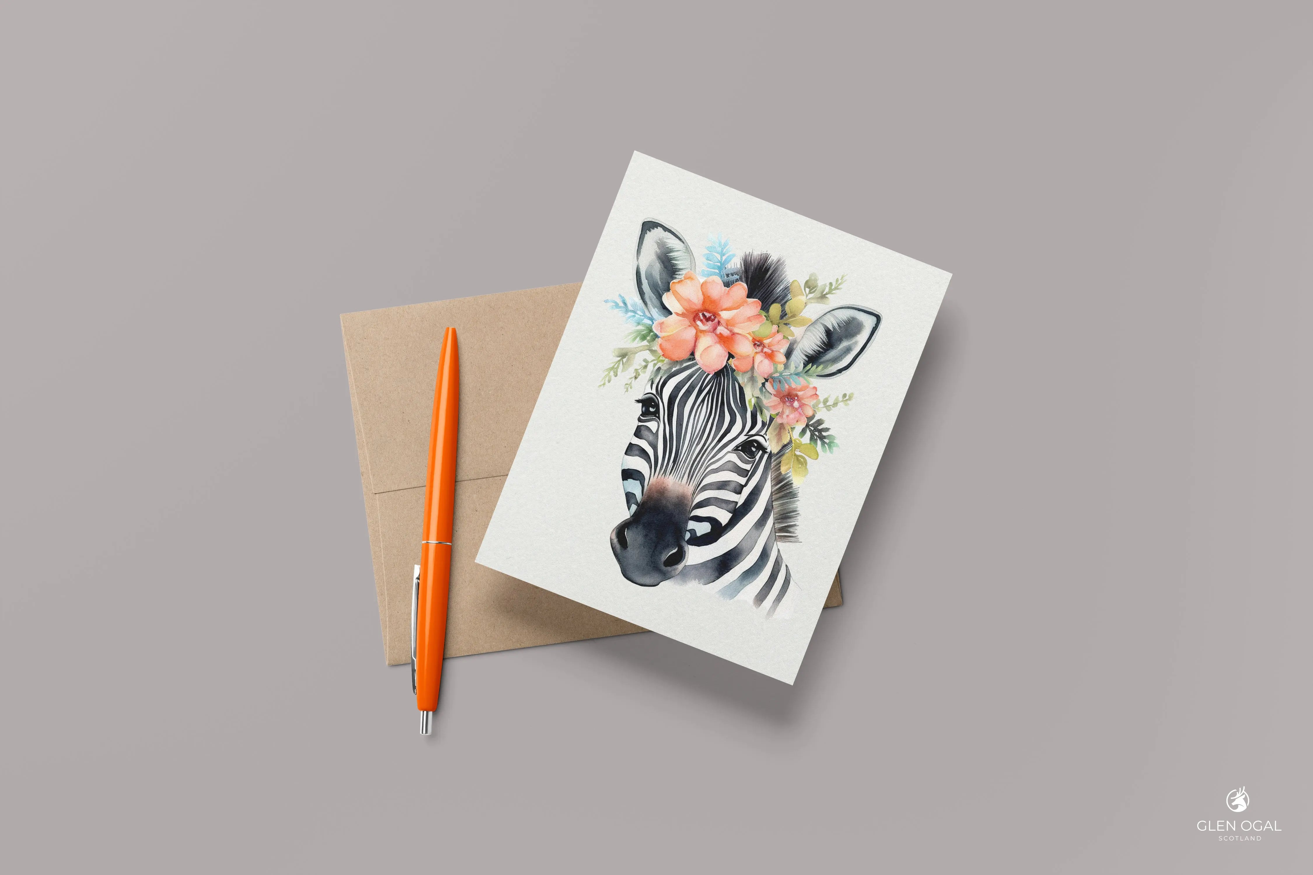 Pack of 5 Floral Zebra Note Cards Glen Ogal