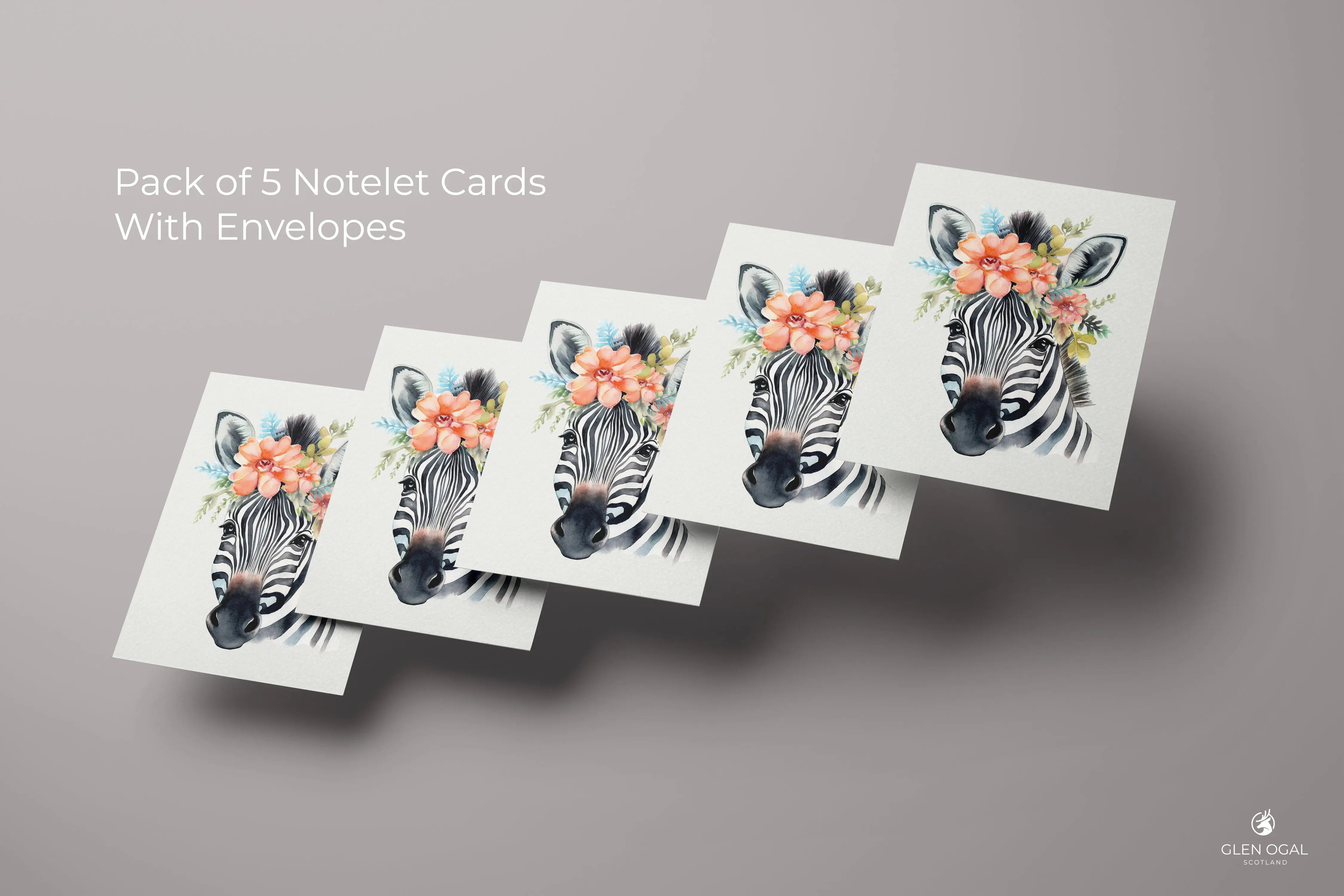 Pack of 5 Floral Zebra Note Cards Glen Ogal
