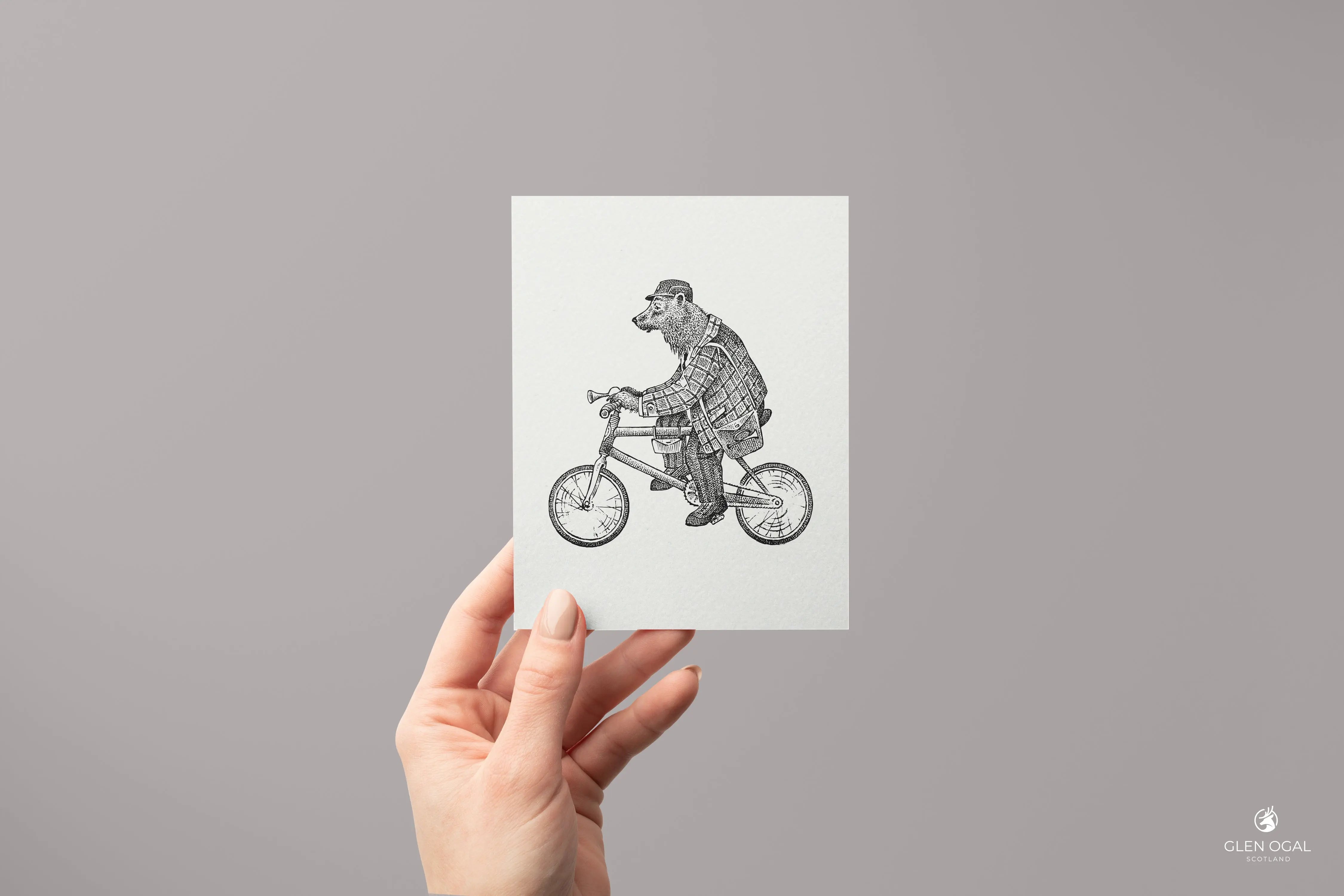 Pack of 5 Retro Bear On Bike Note Cards - Glen Ogal